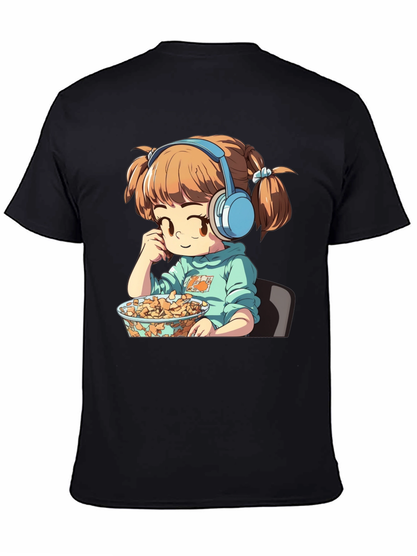Anime Girl on Black T-Shirt