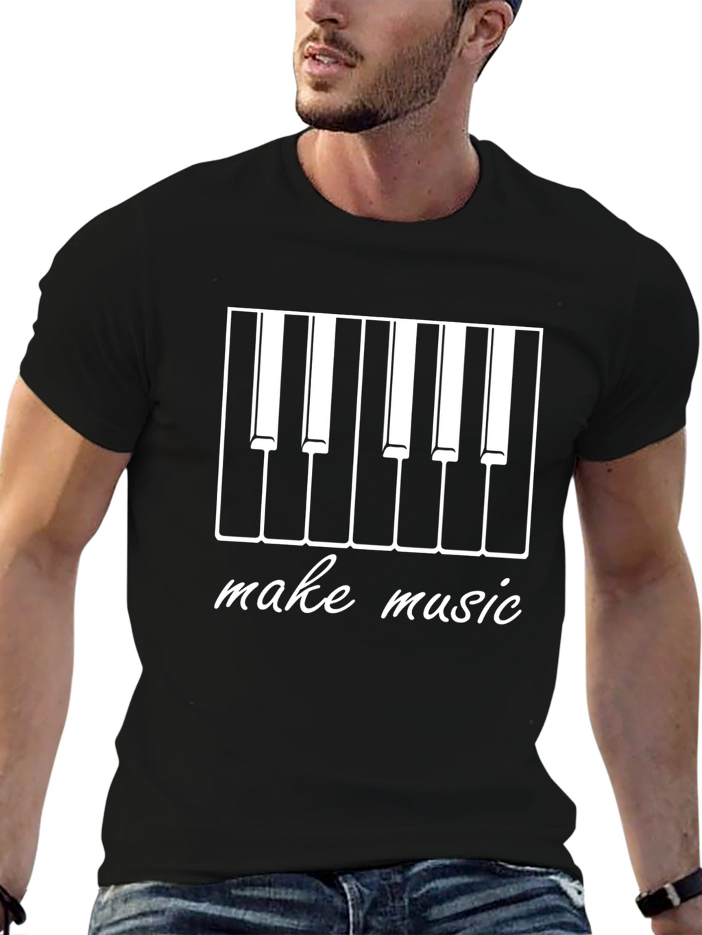 Make Music Piano Keys Graphic Tee - Black Cotton