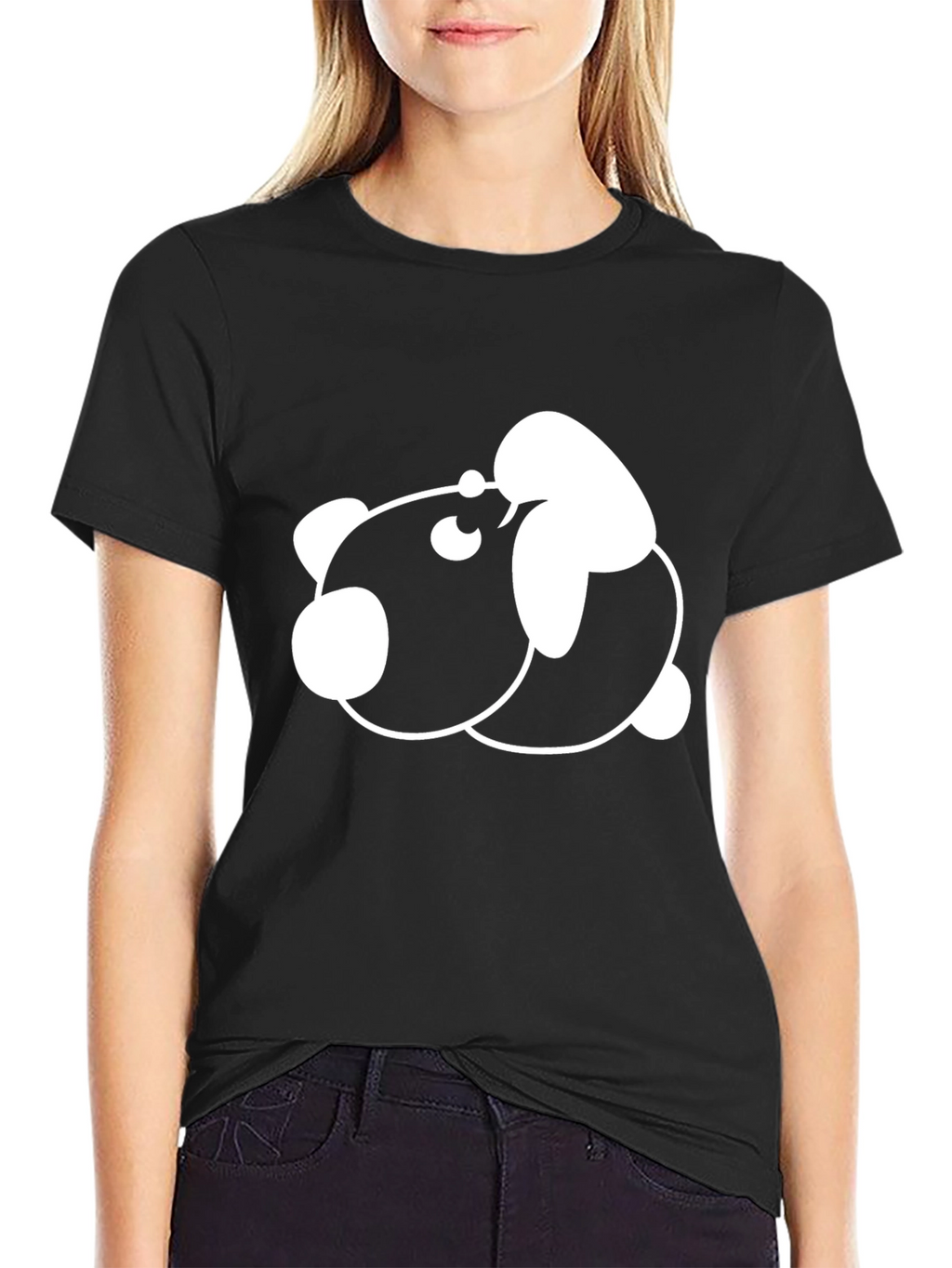 Cute Panda Graphic Print Black T-Shirt