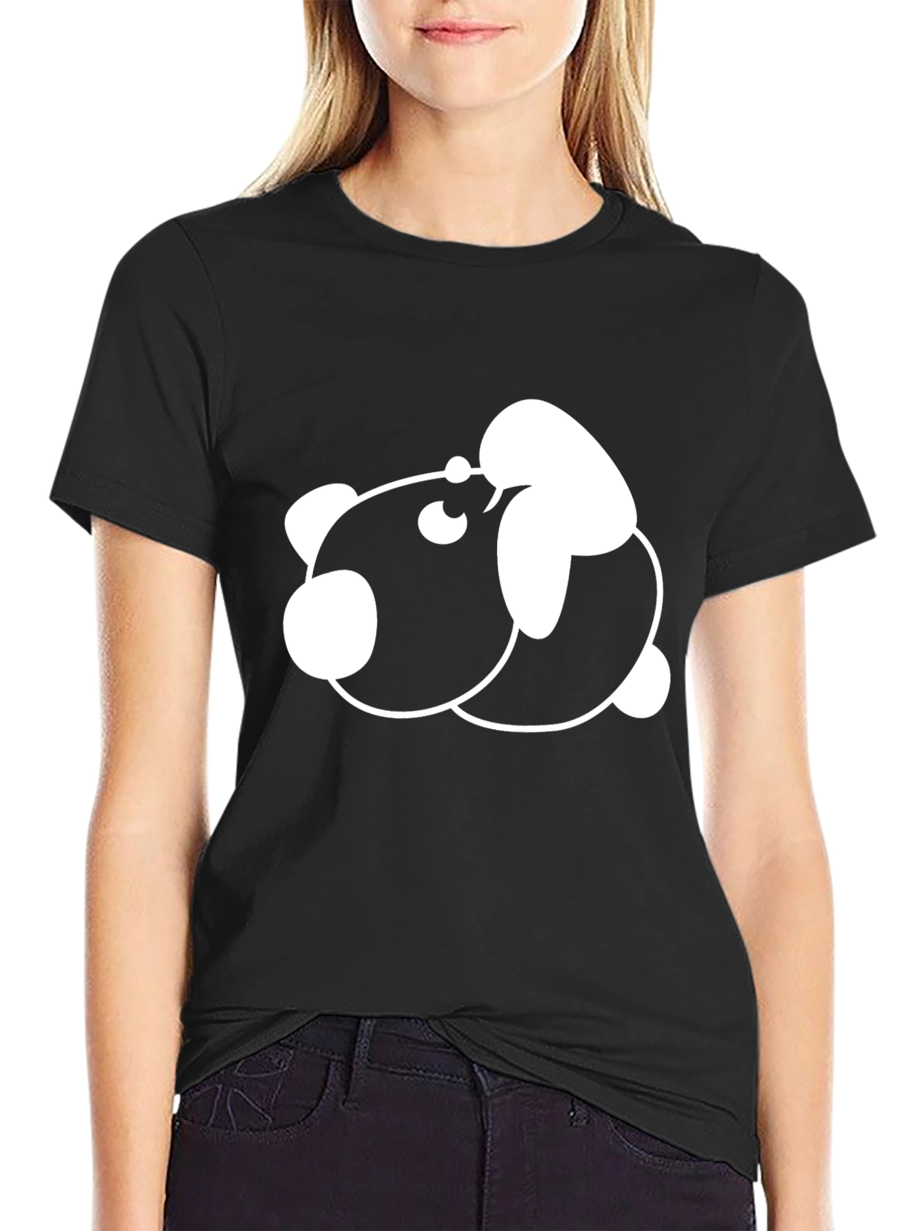 Cute Panda Graphic Print Black T-Shirt