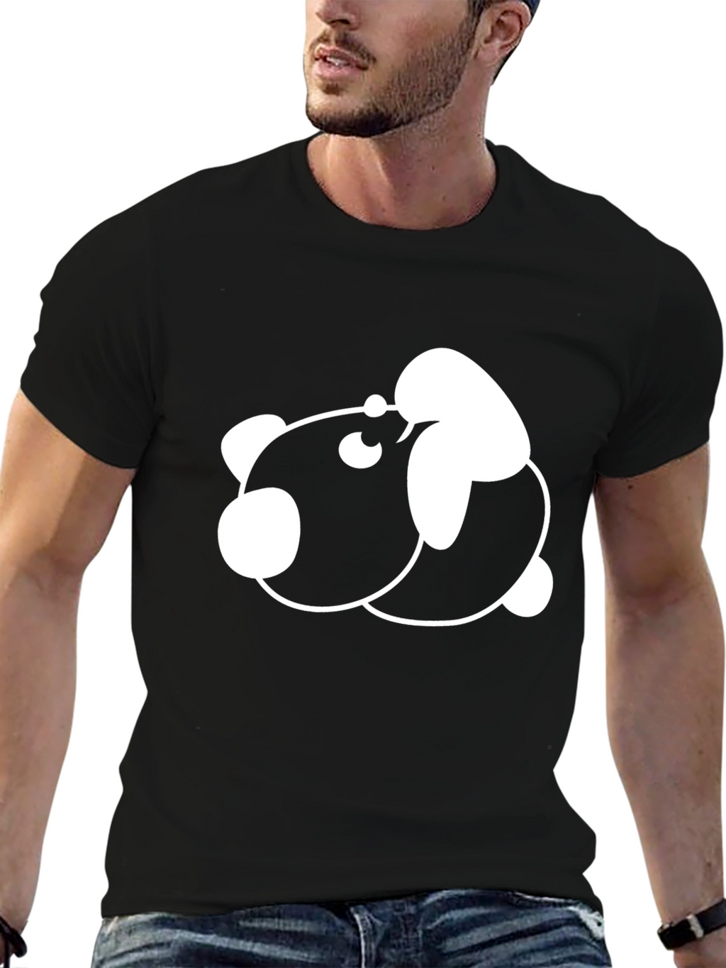Cute Panda Graphic Print Black T-Shirt