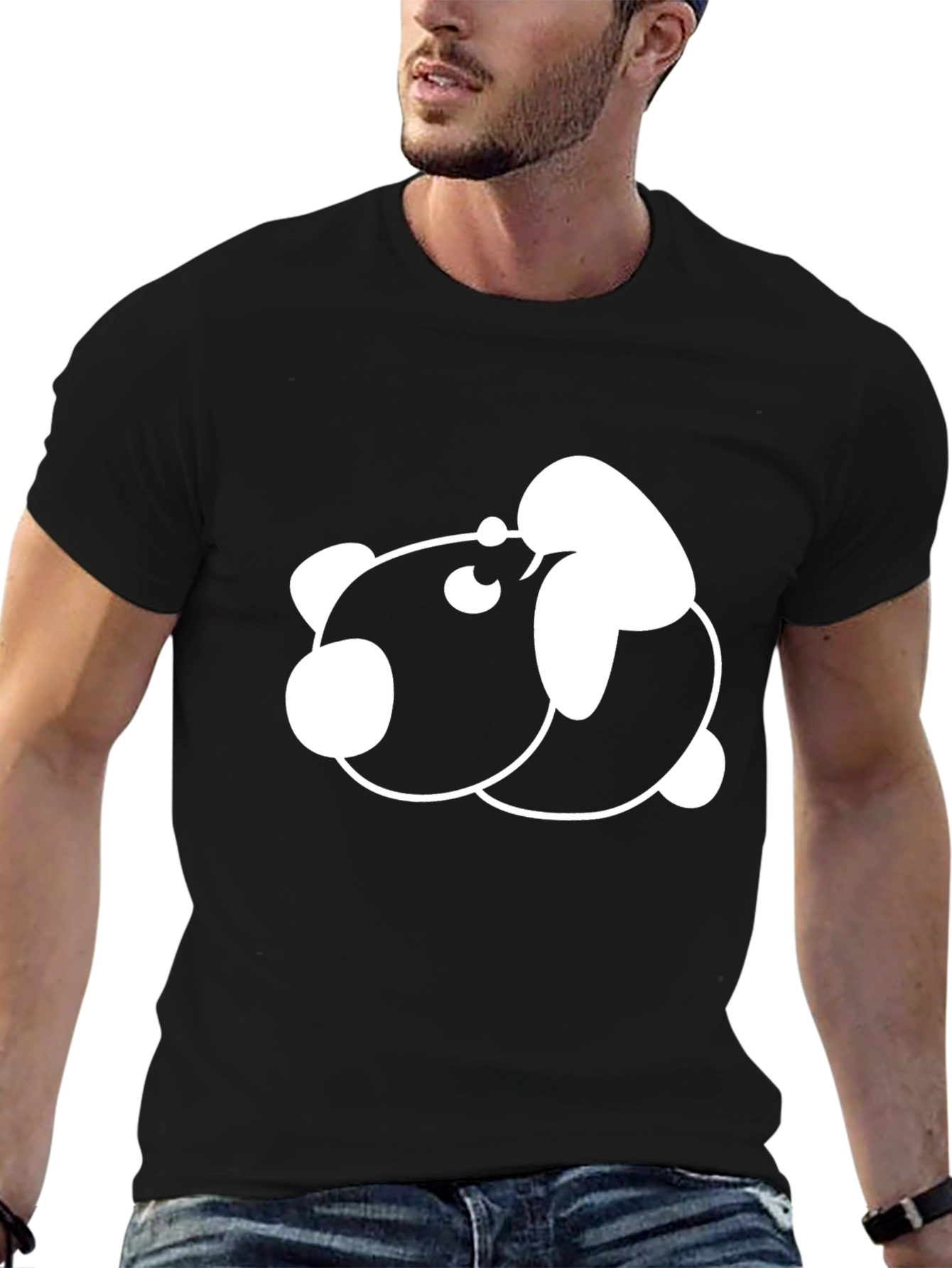 Cute Panda Graphic Print Black T-Shirt