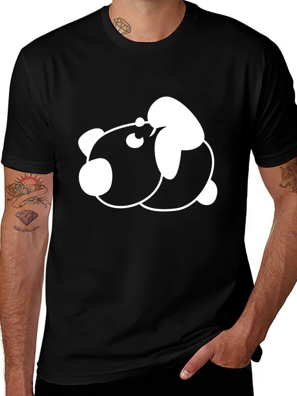 Cute Panda Graphic Print Black T-Shirt