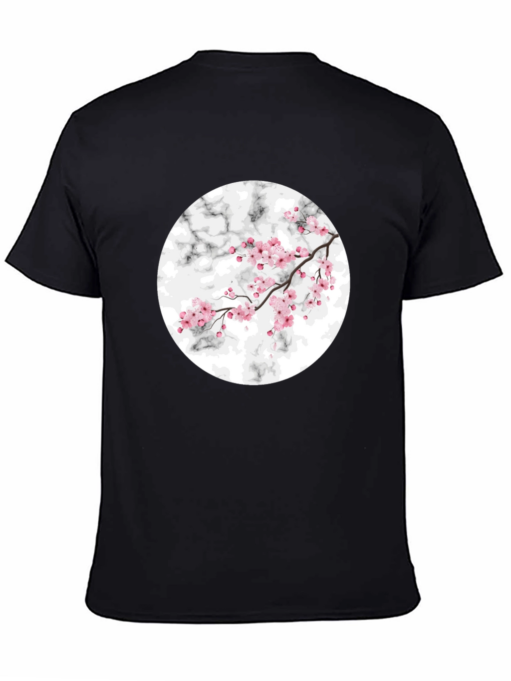 Cherry Blossom Marble Graphic Black T-Shirt