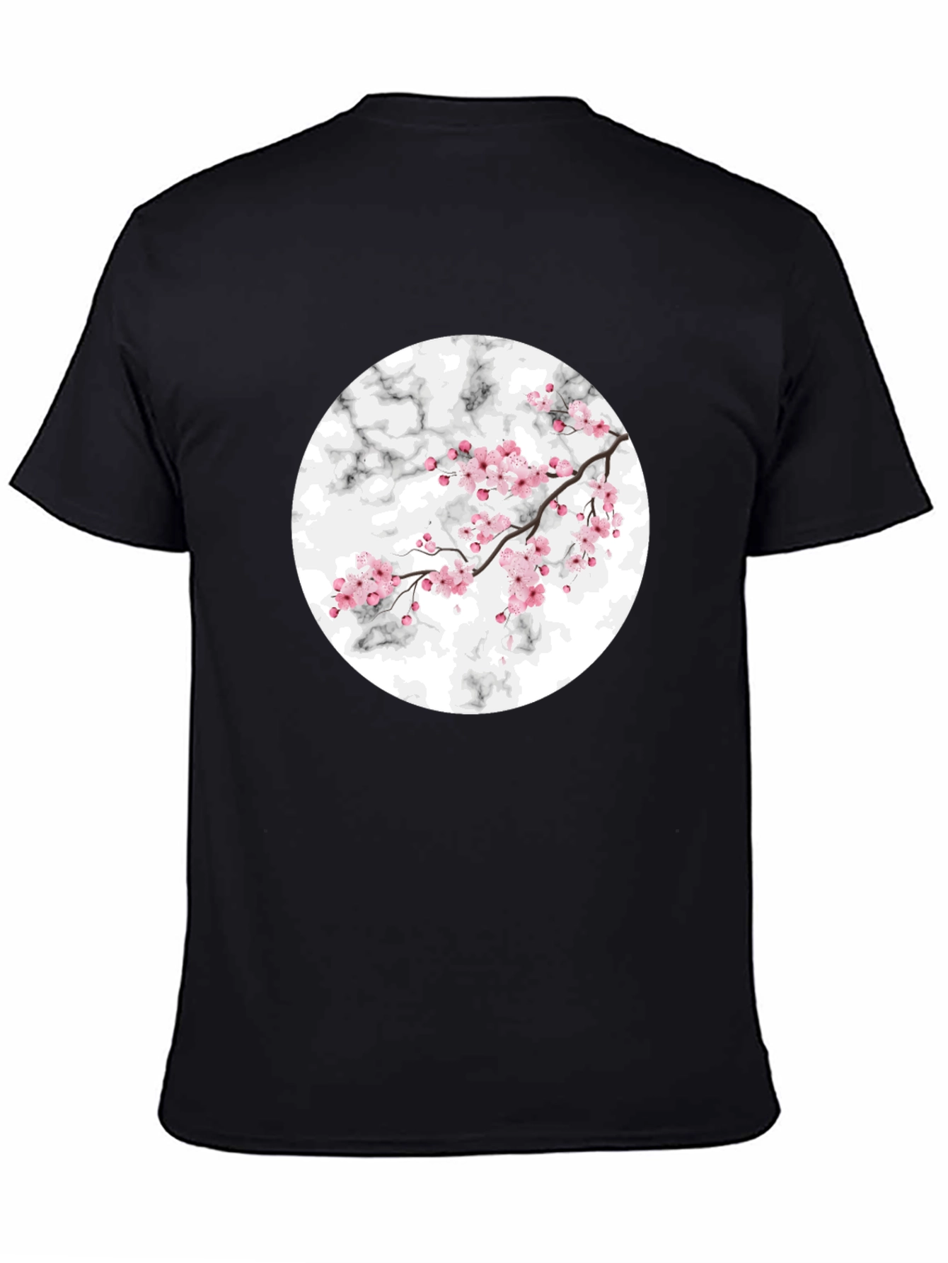 Cherry Blossom Marble Graphic Black T-Shirt