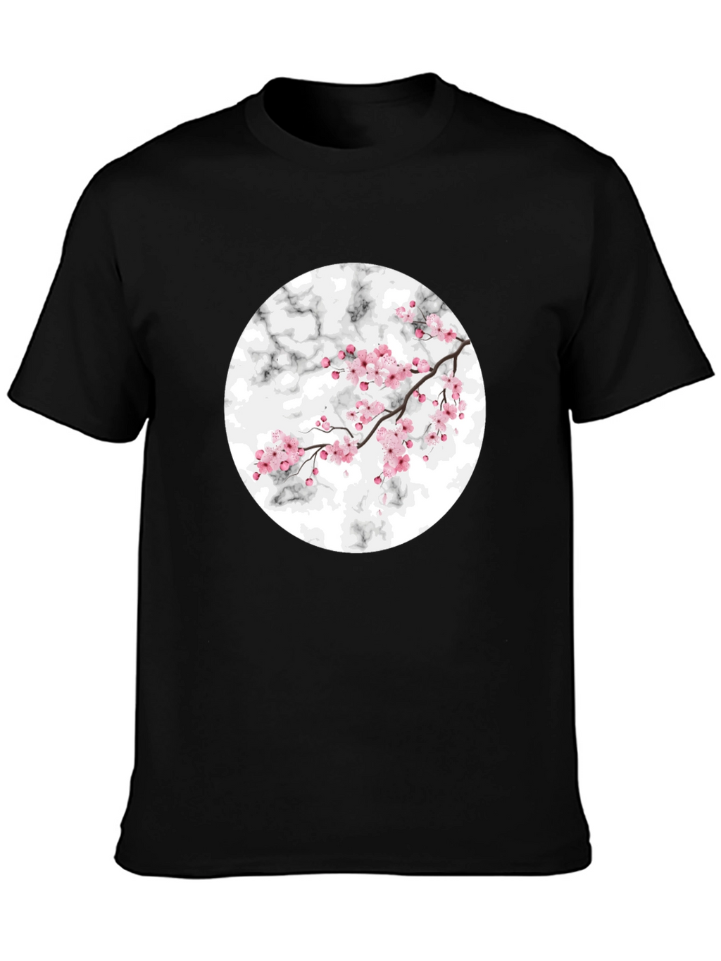 Cherry Blossom Marble Graphic Black T-Shirt
