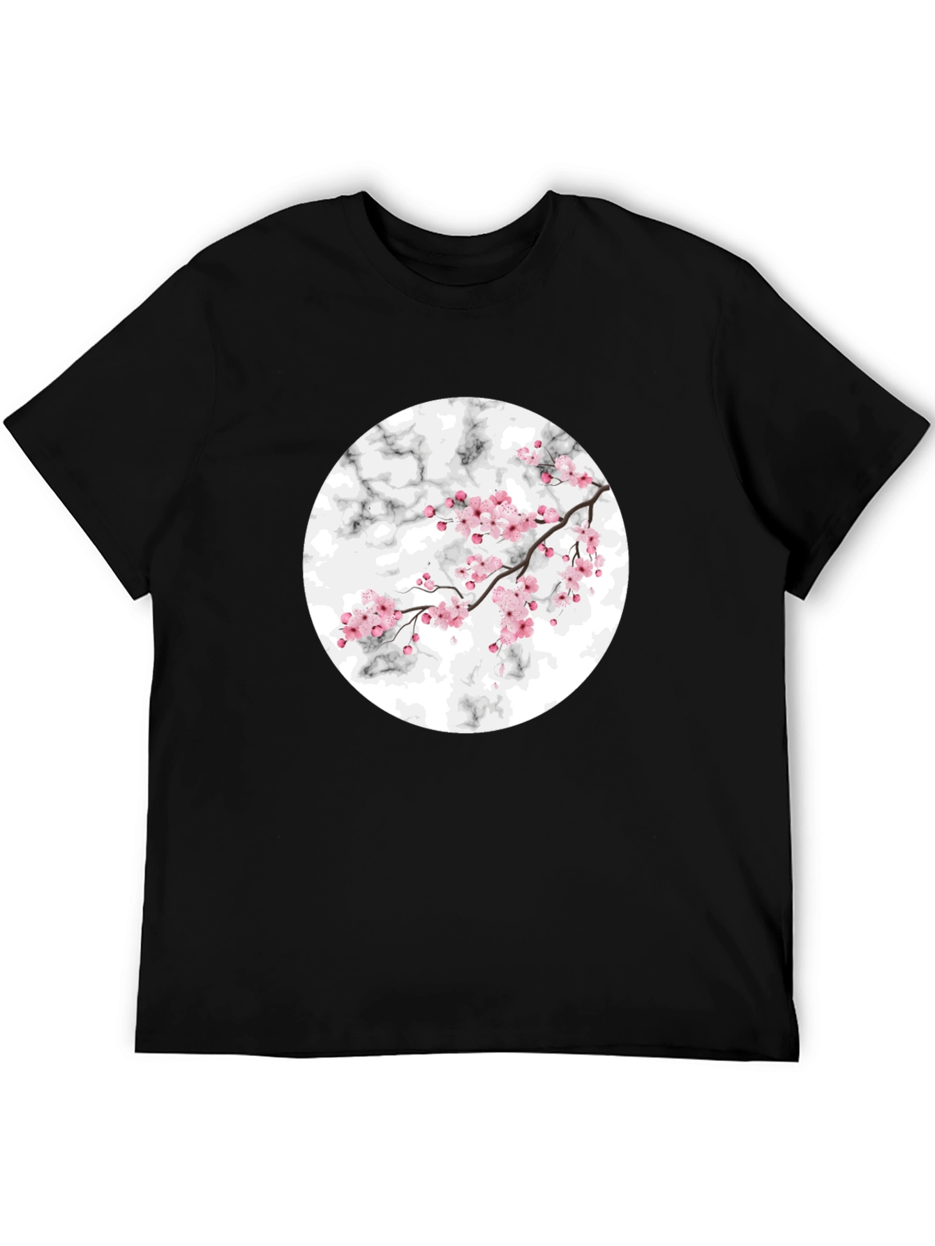 Cherry Blossom Marble Graphic Black T-Shirt