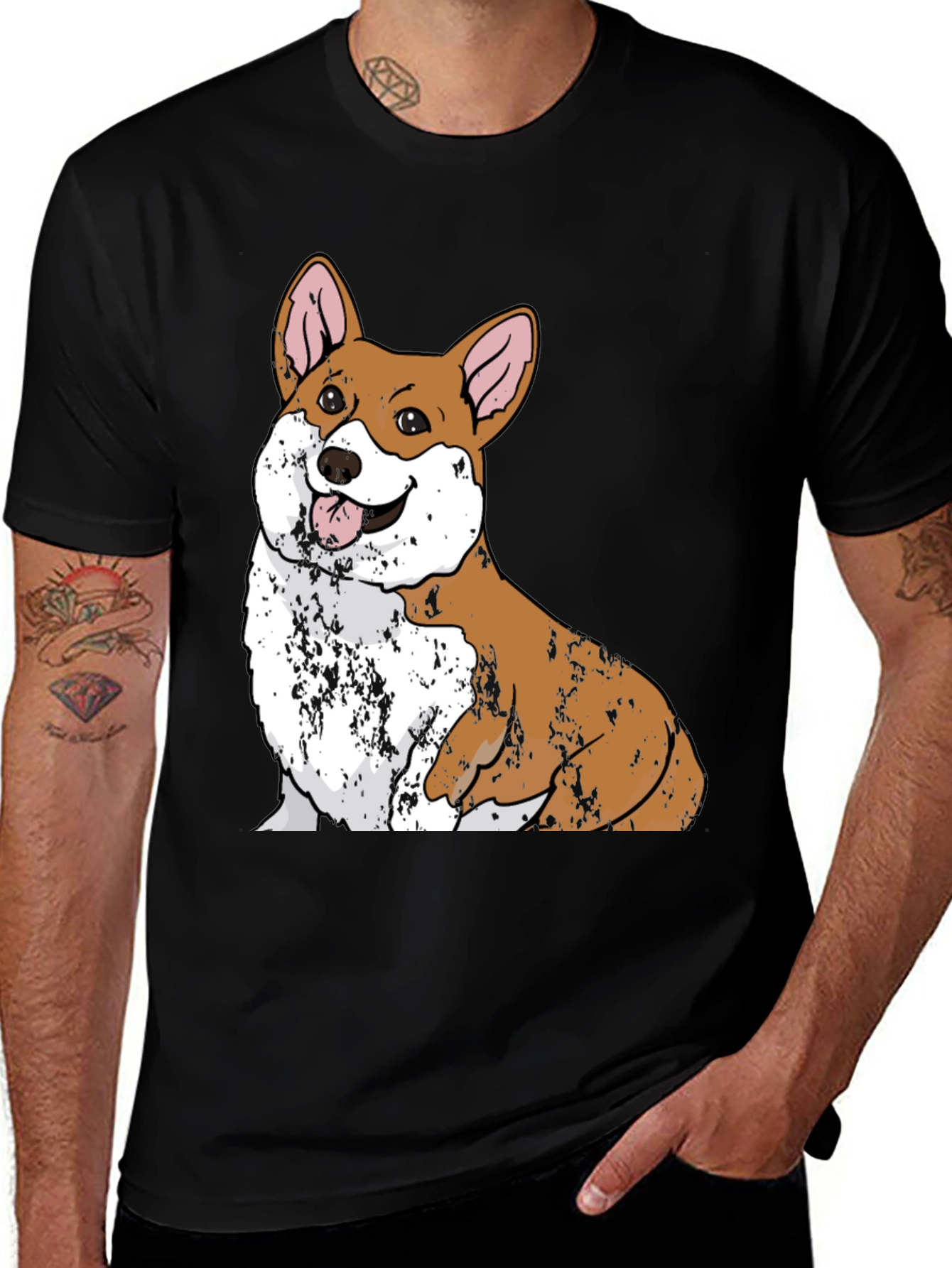 Corgi Dog Graphic Black T-Shirt