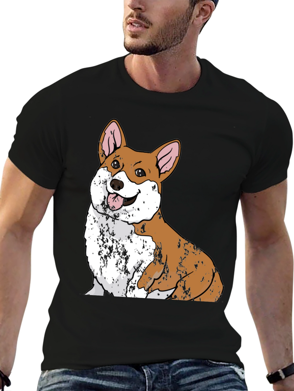 Corgi Dog Graphic Black T-Shirt