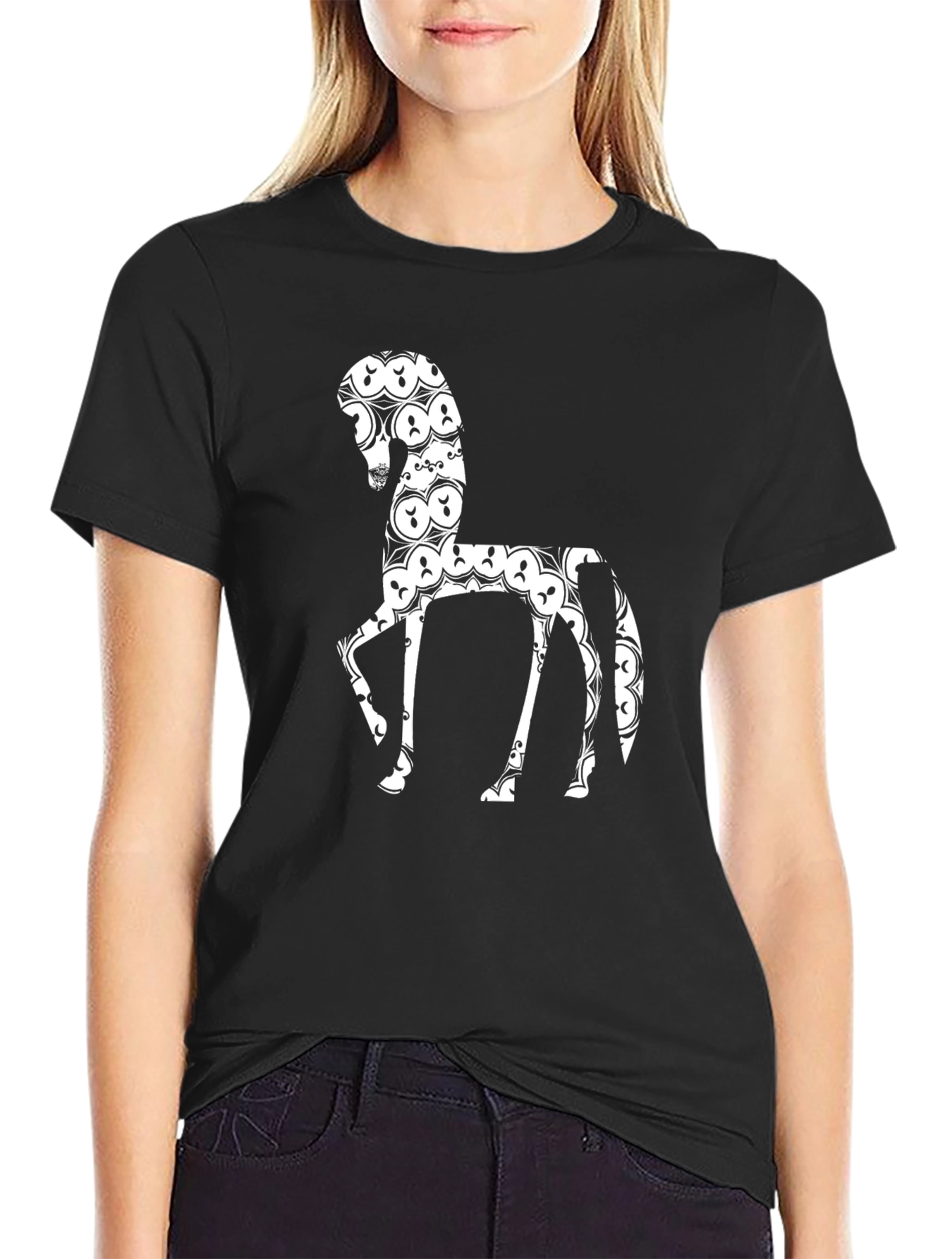 Black Horse T-Shirt - Unique Pattern Design