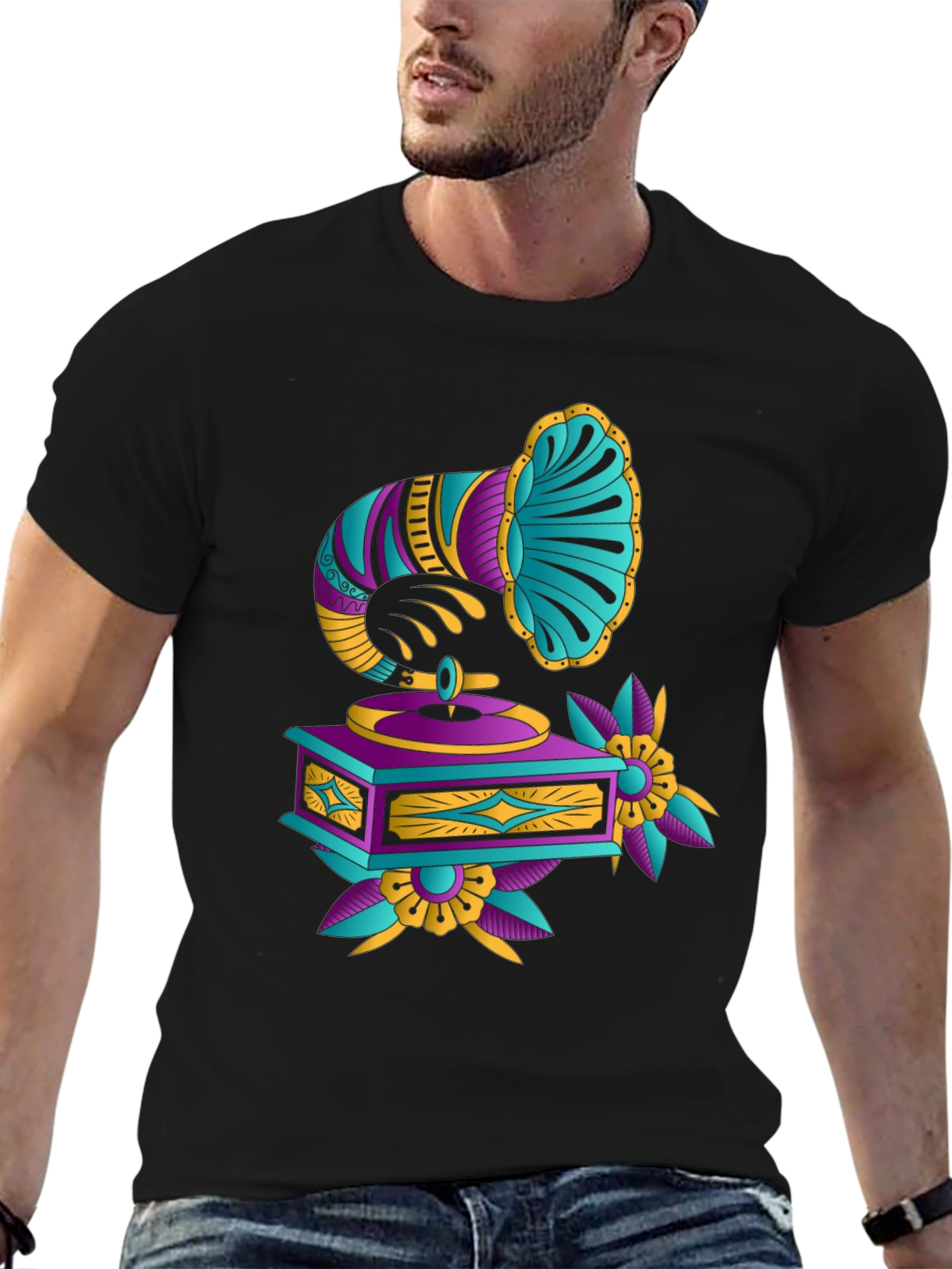 Retro Gramophone T-Shirt - Vintage Music Style