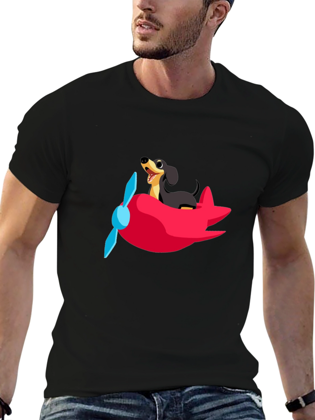 Dog Pilot T-Shirt - Cute Dachshund Flying Plane Tee