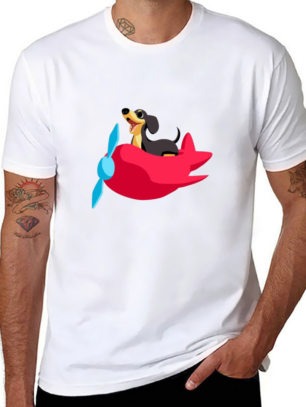 Dog Pilot T-Shirt - Cute Dachshund Flying Plane Tee