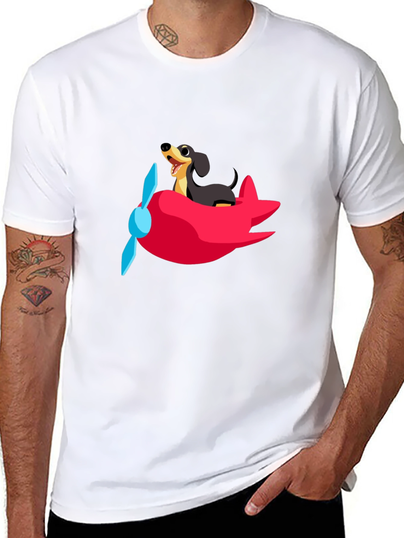 Dog Pilot T-Shirt - Cute Dachshund Flying Plane Tee