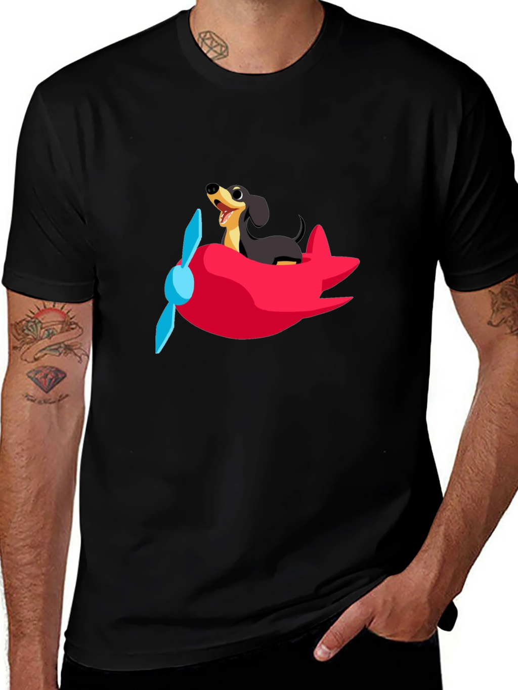 Dog Pilot T-Shirt - Cute Dachshund Flying Plane Tee