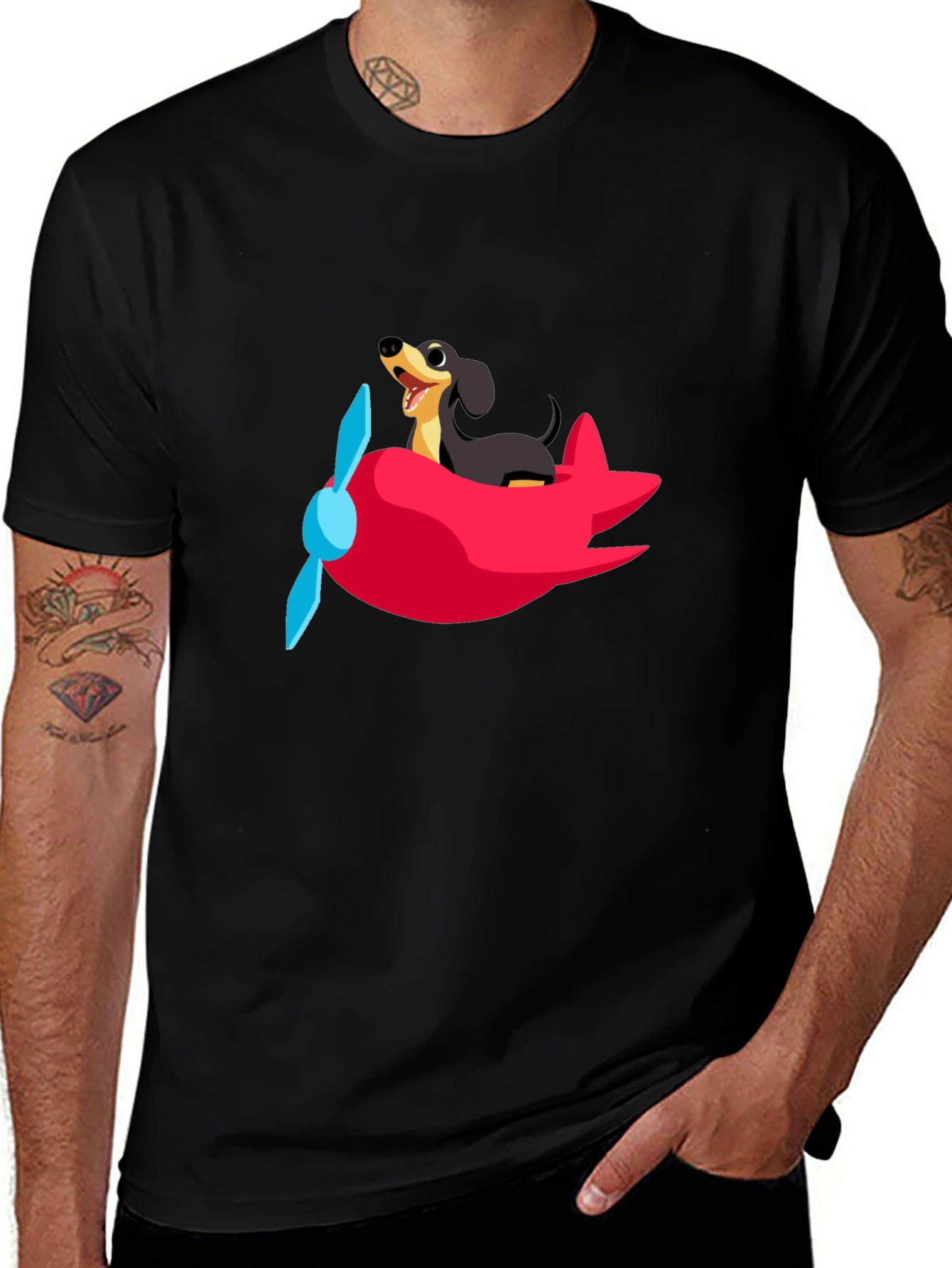 Dog Pilot T-Shirt - Cute Dachshund Flying Plane Tee