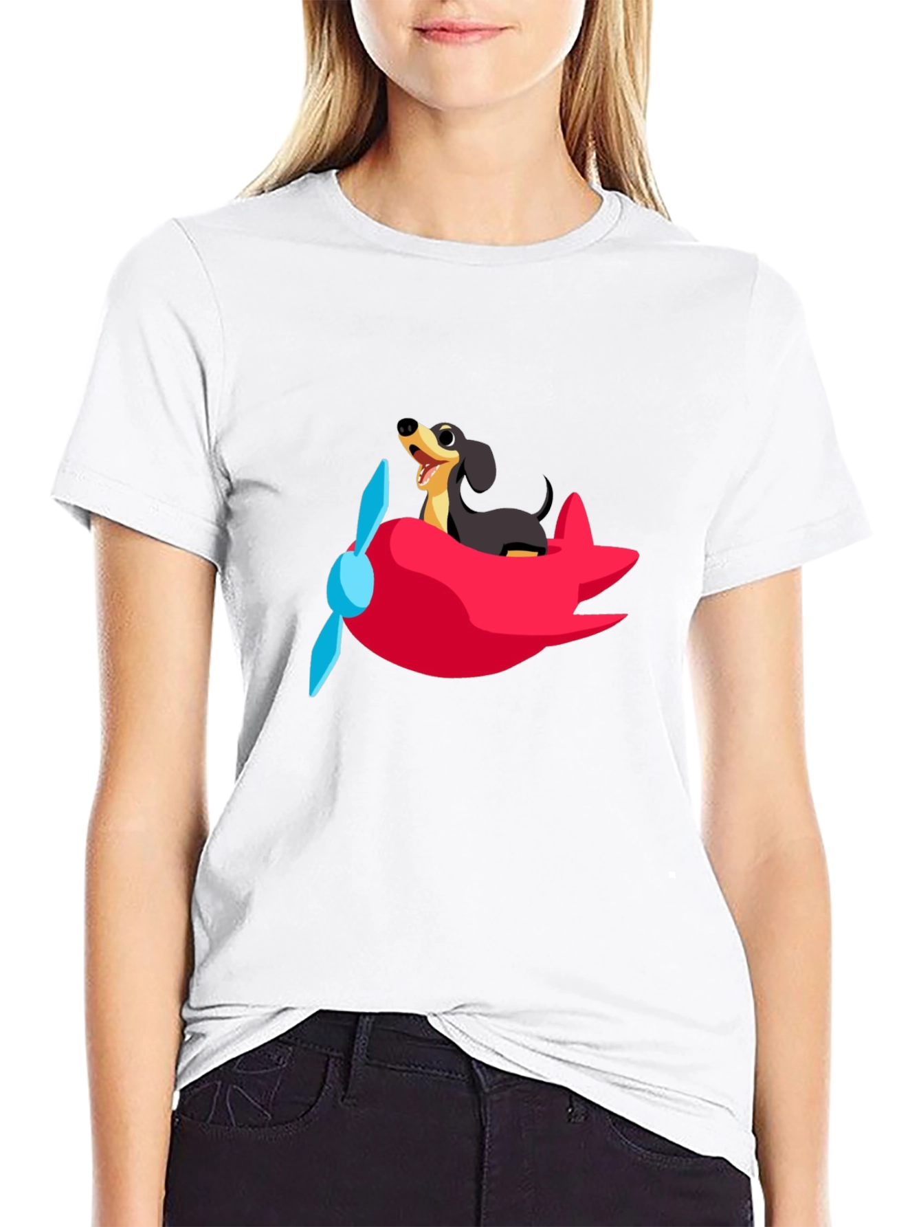 Dog Pilot T-Shirt - Cute Dachshund Flying Plane Tee