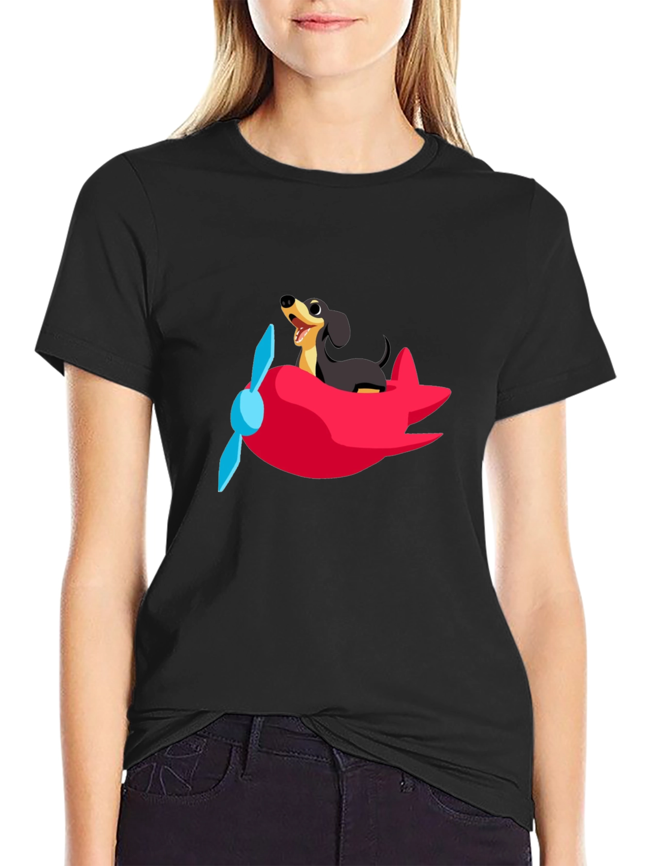 Dog Pilot T-Shirt - Cute Dachshund Flying Plane Tee