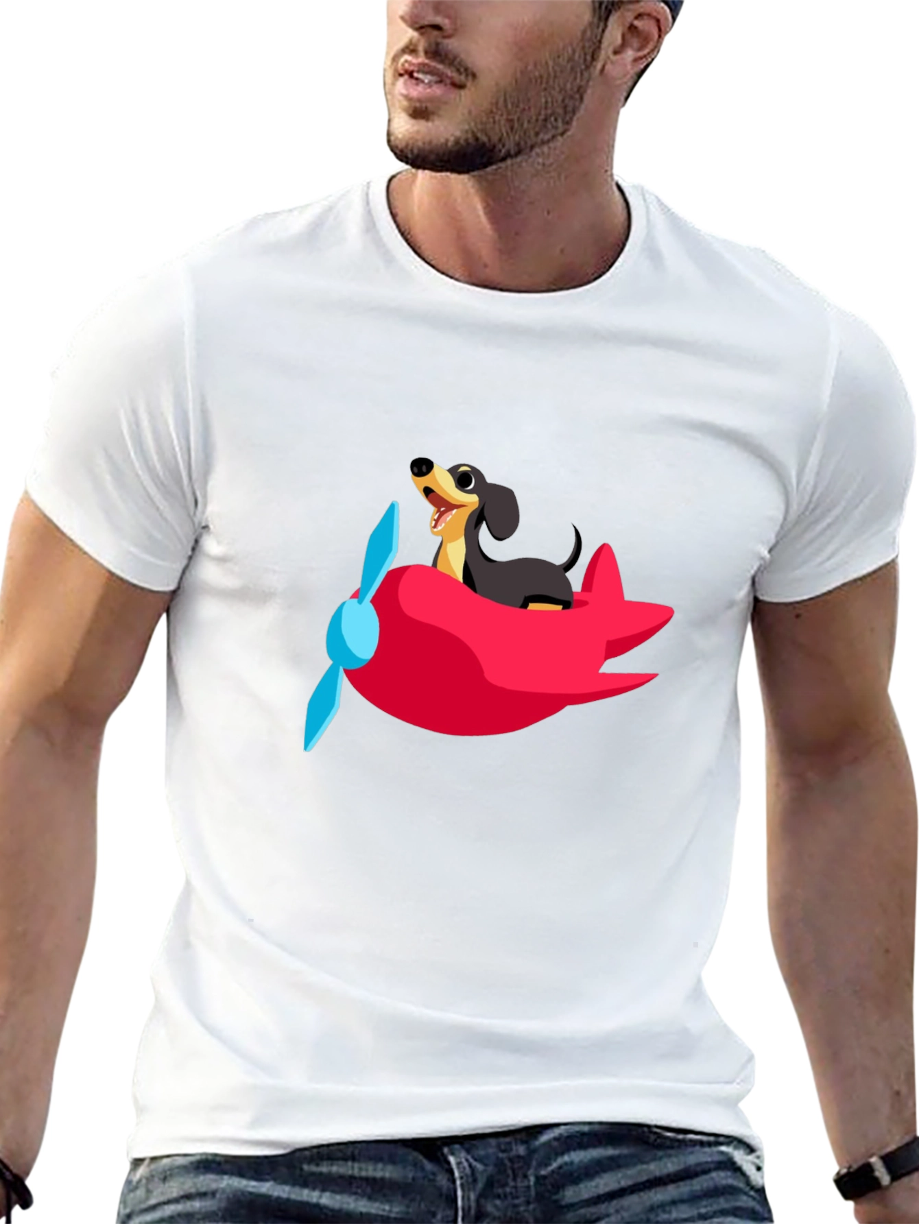 Dog Pilot T-Shirt - Cute Dachshund Flying Plane Tee