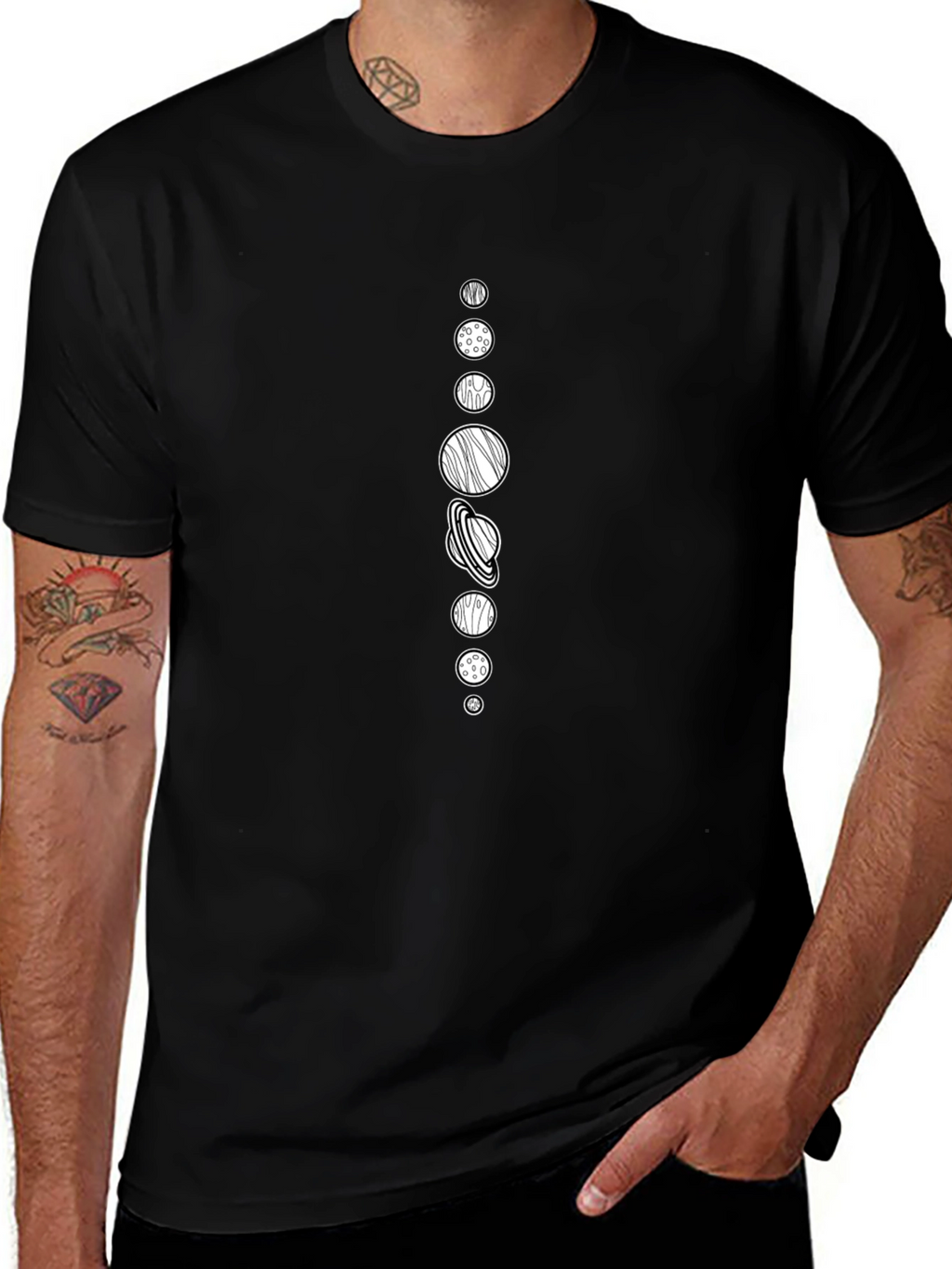 Solar System Graphic Tee - Black Cotton T-Shirt