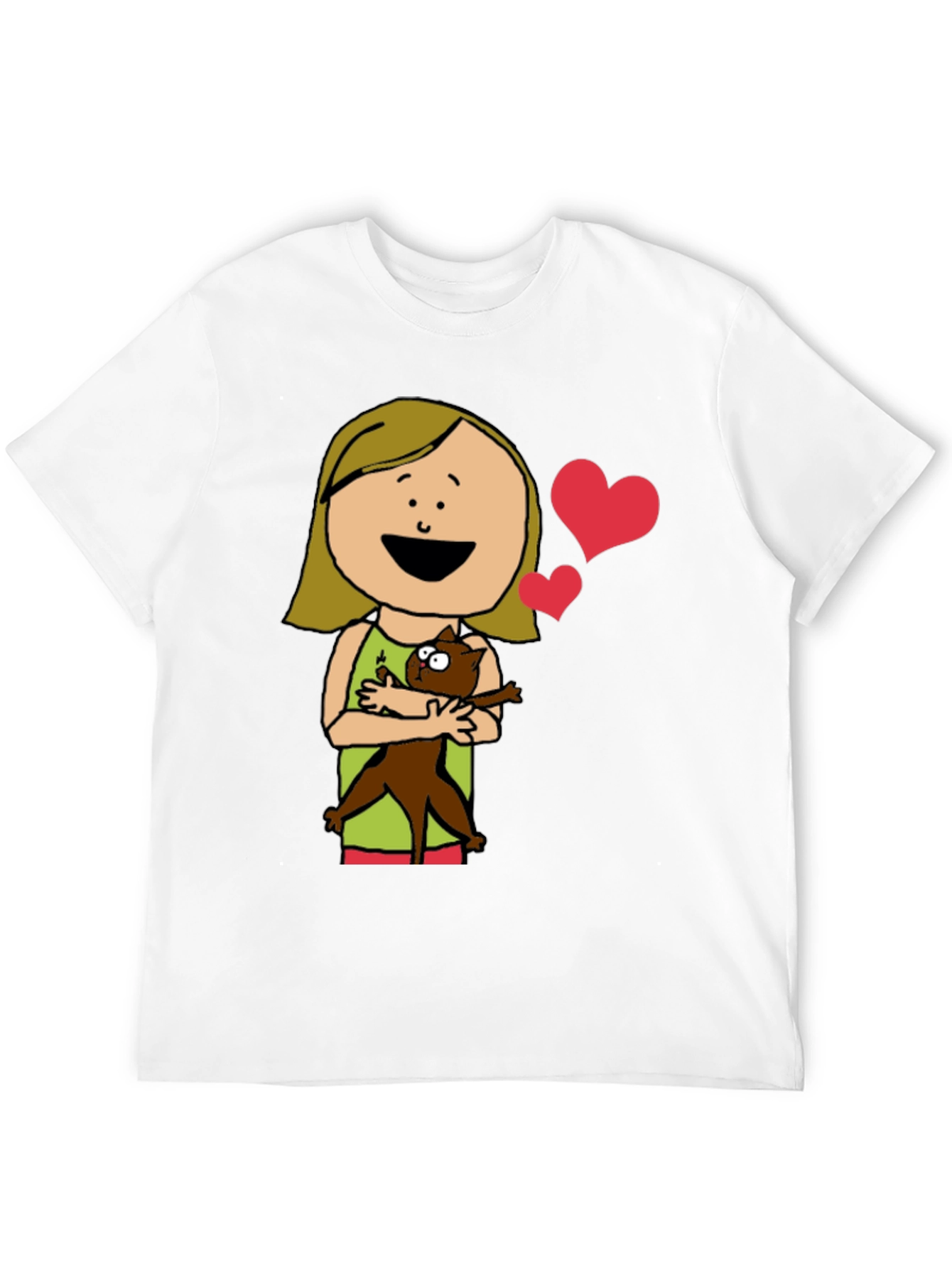 Girl with Cat T-Shirt - Cartoon Graphic Tee