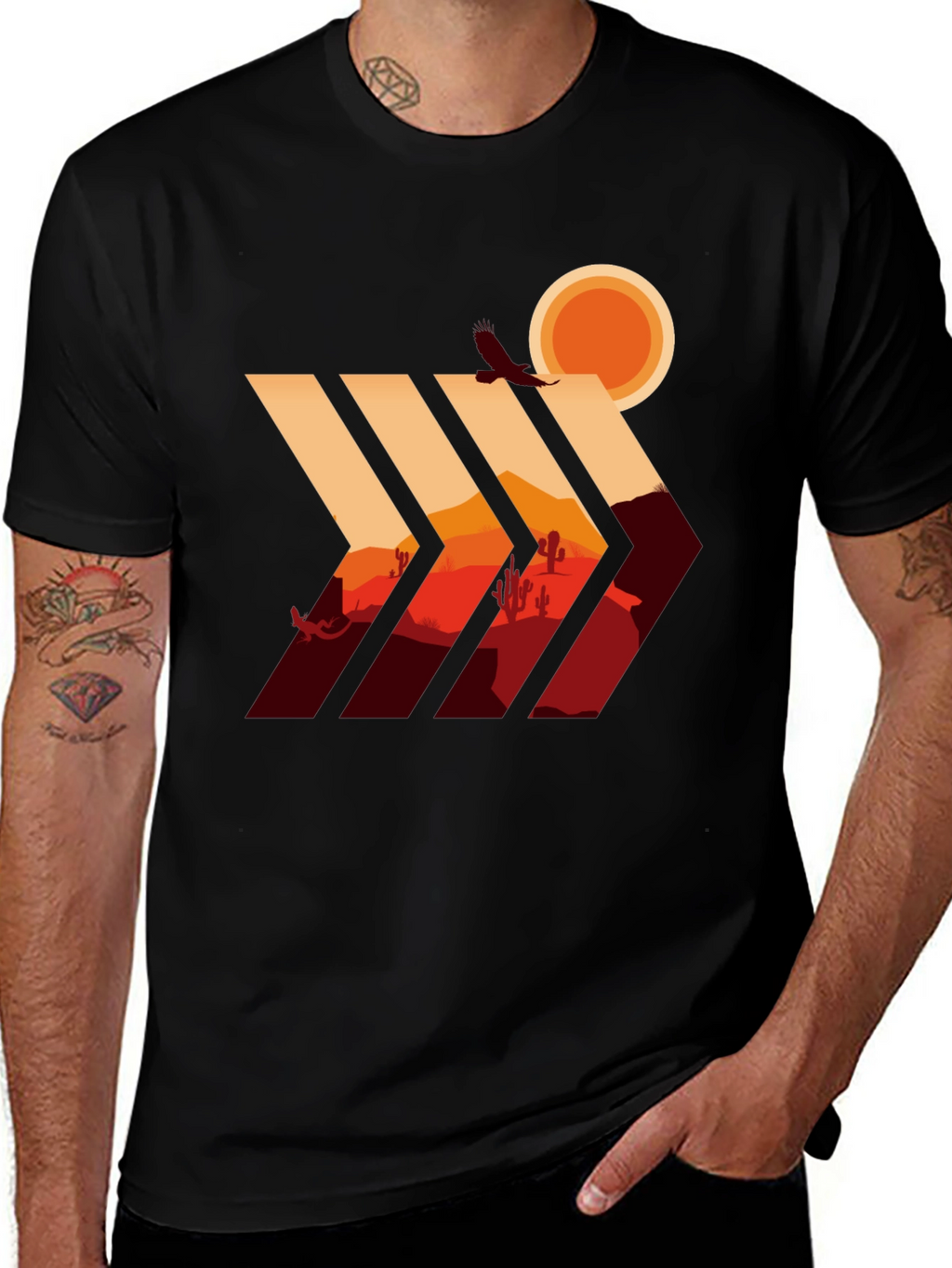 Desert Vista Graphic Tee - Stylish Mens Black T-Shirt