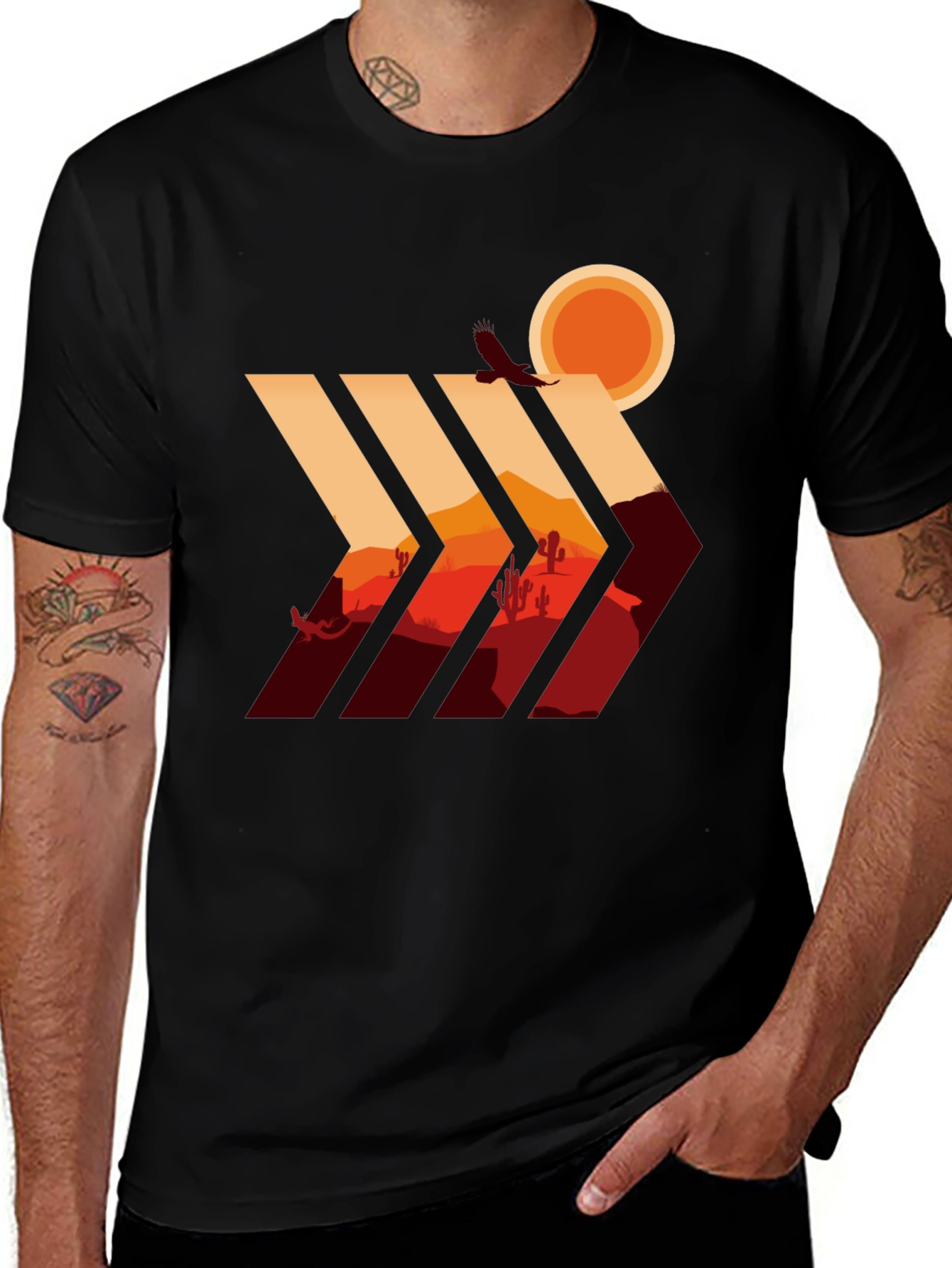 Desert Vista Graphic Tee - Stylish Mens Black T-Shirt