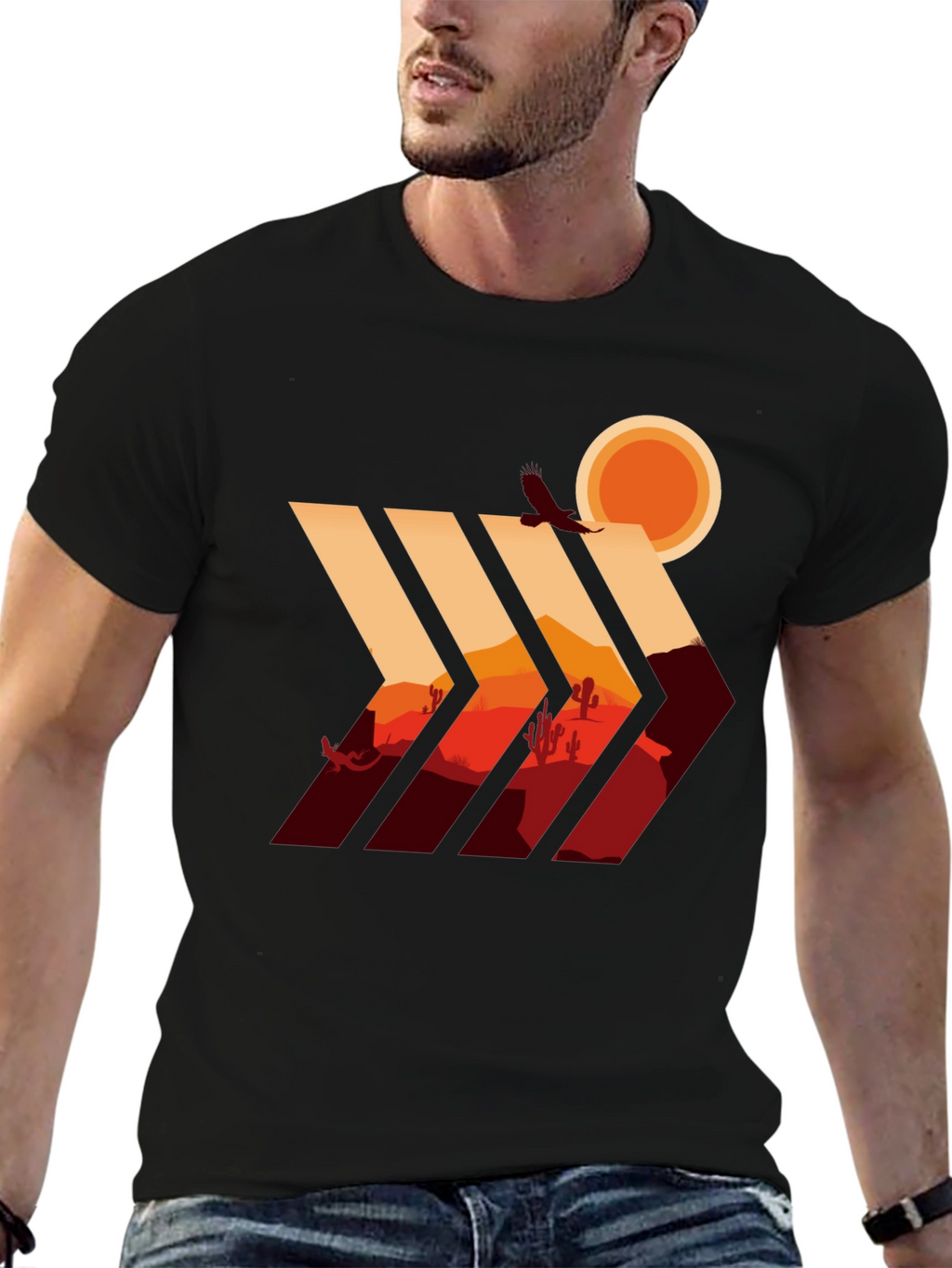 Desert Vista Graphic Tee - Stylish Mens Black T-Shirt