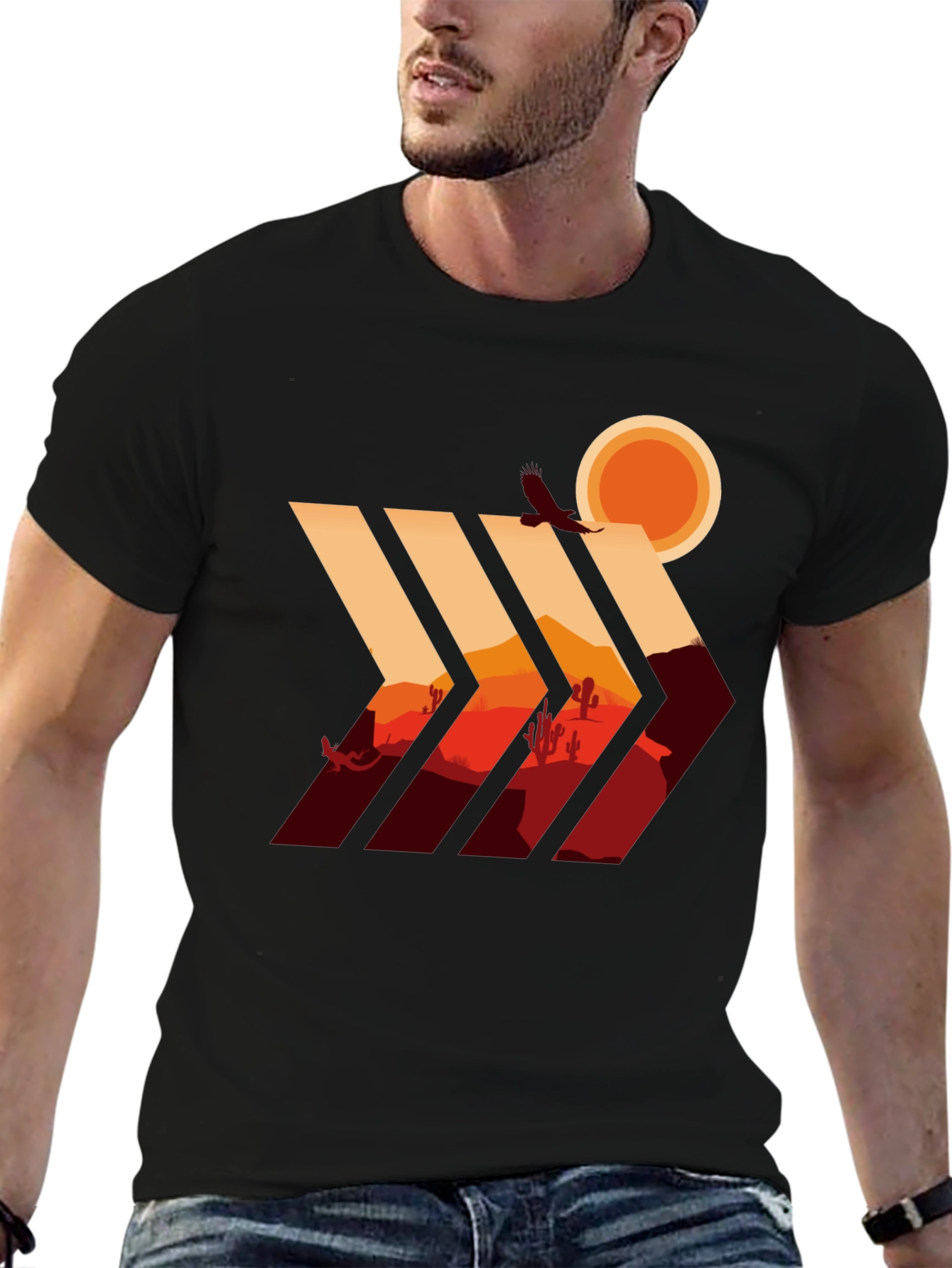 Desert Vista Graphic Tee - Stylish Mens Black T-Shirt