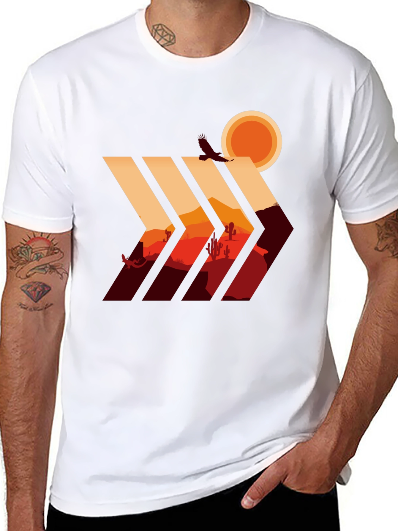 Desert Vista Graphic Tee - Stylish Mens Black T-Shirt