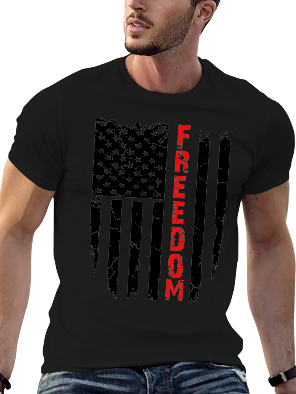 Freedom Flag Graphic T-Shirt - Patriotic Black Tee