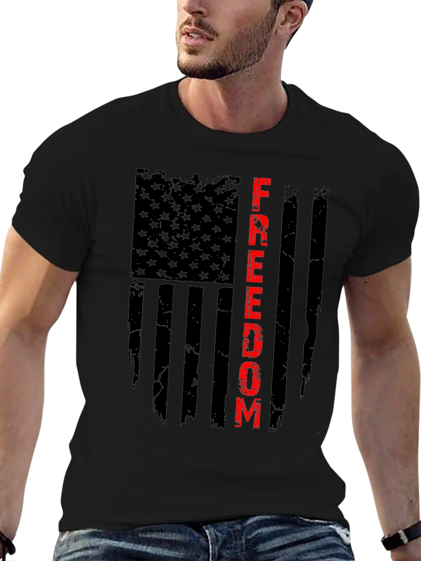 Freedom Flag Graphic T-Shirt - Patriotic Black Tee