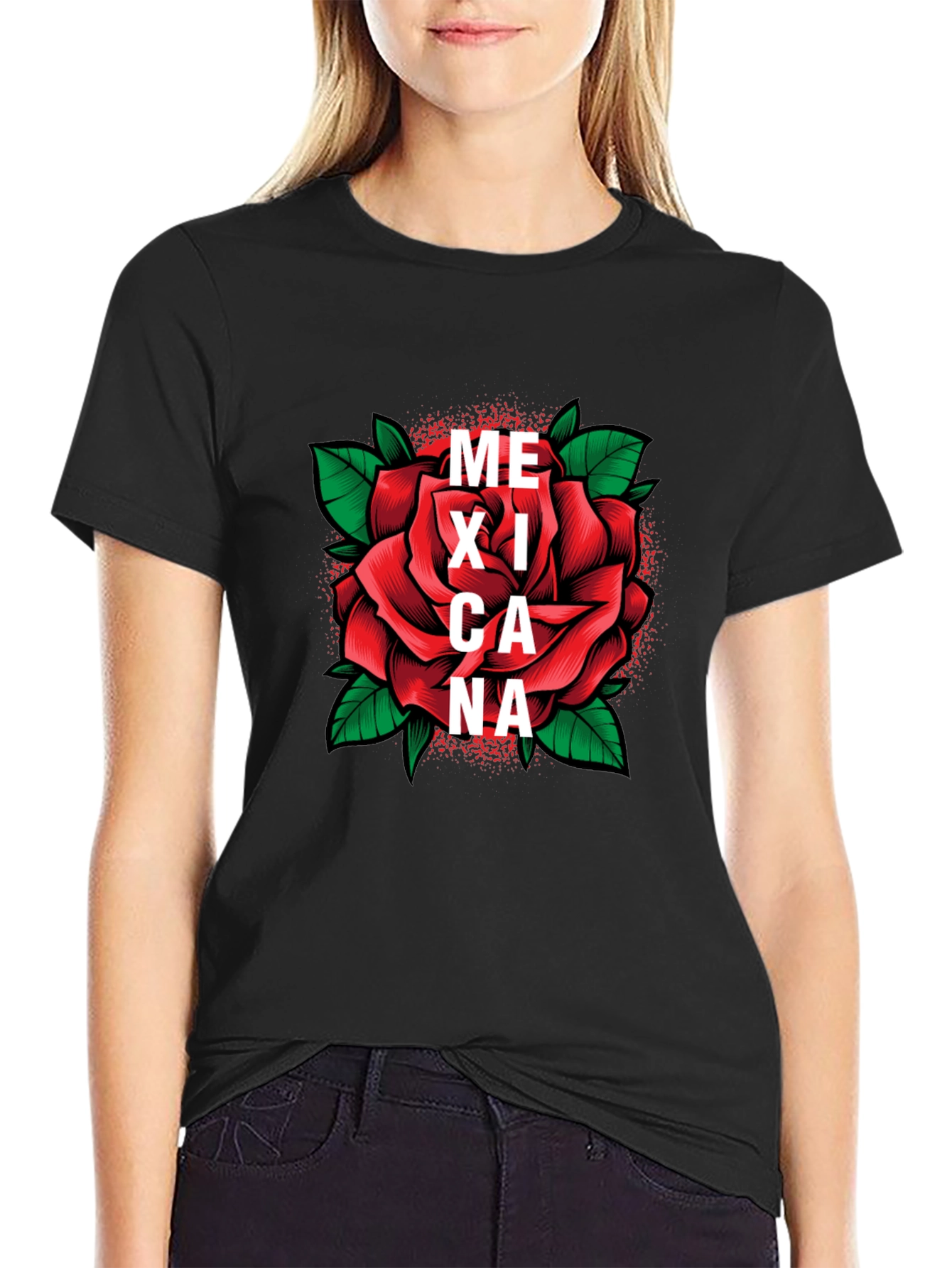 Mexicana Rose Graphic Tee - Stylish Black T-Shirt