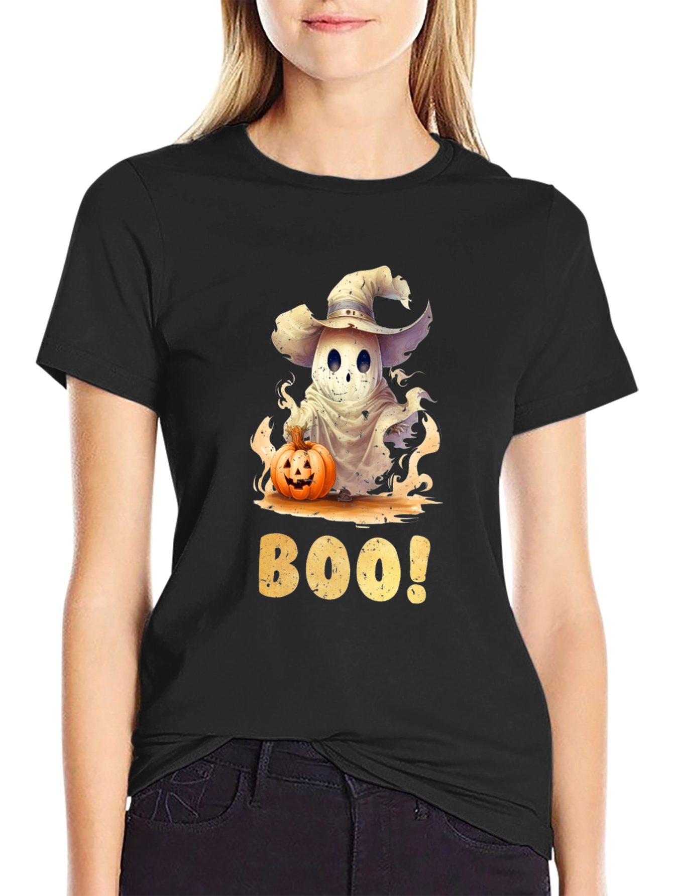 Halloween Ghost with Pumpkin T-Shirt - BOO!