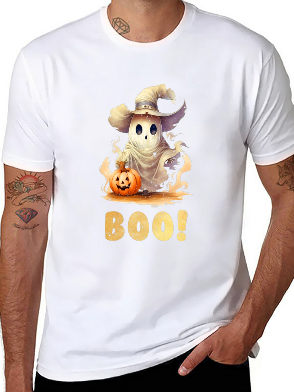 Halloween Ghost with Pumpkin T-Shirt - BOO!