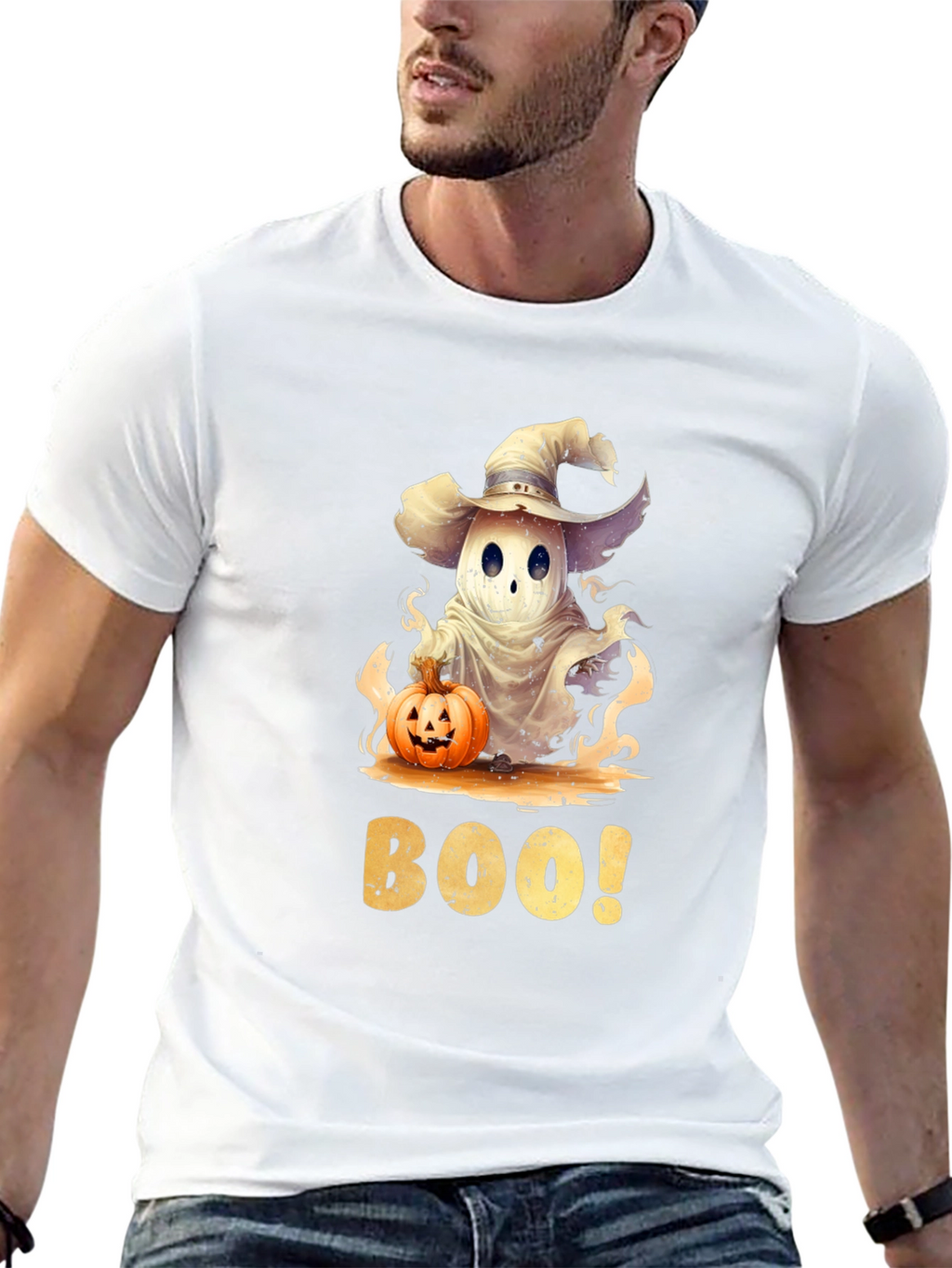 Halloween Ghost with Pumpkin T-Shirt - BOO!
