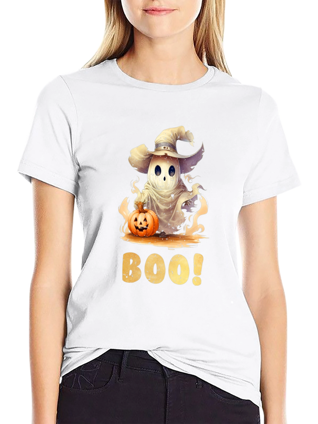 Halloween Ghost with Pumpkin T-Shirt - BOO!