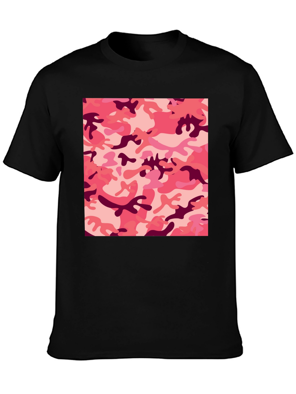 Pink Camo Print Black T-Shirt