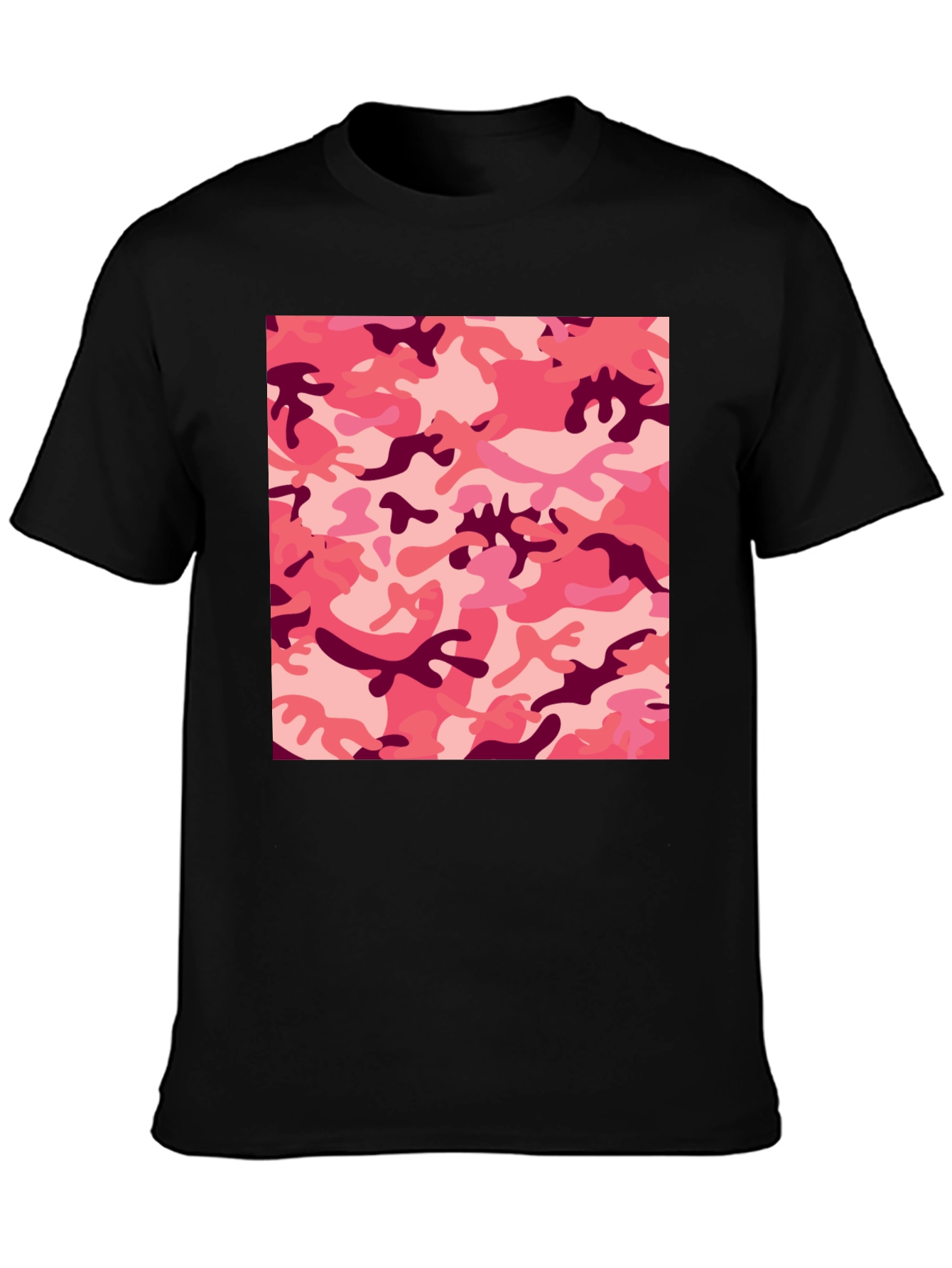 Pink Camo Print Black T-Shirt