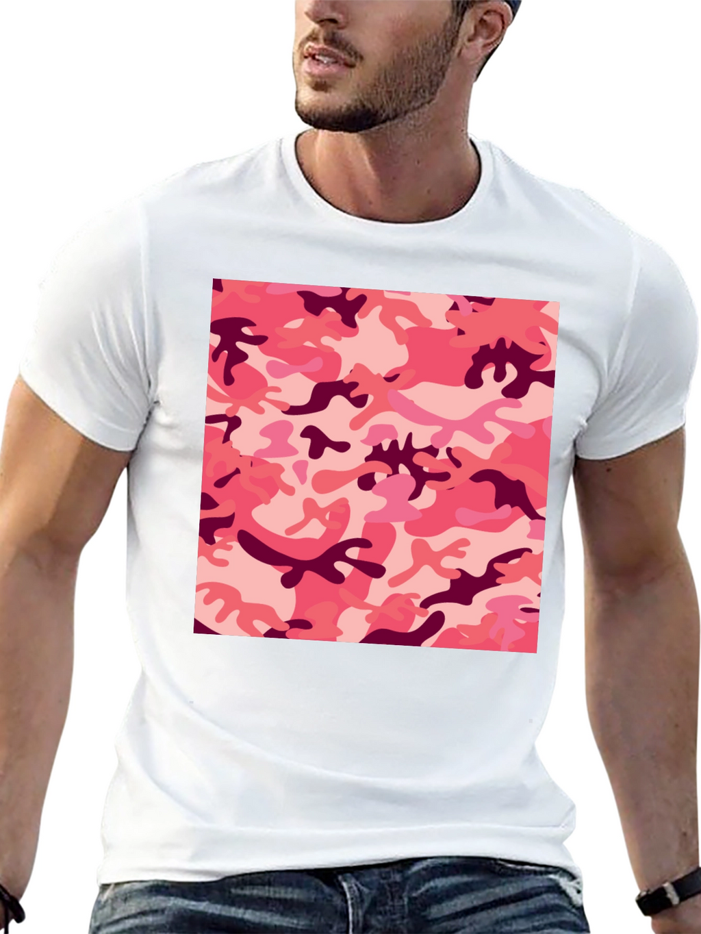 Pink Camo Print Black T-Shirt