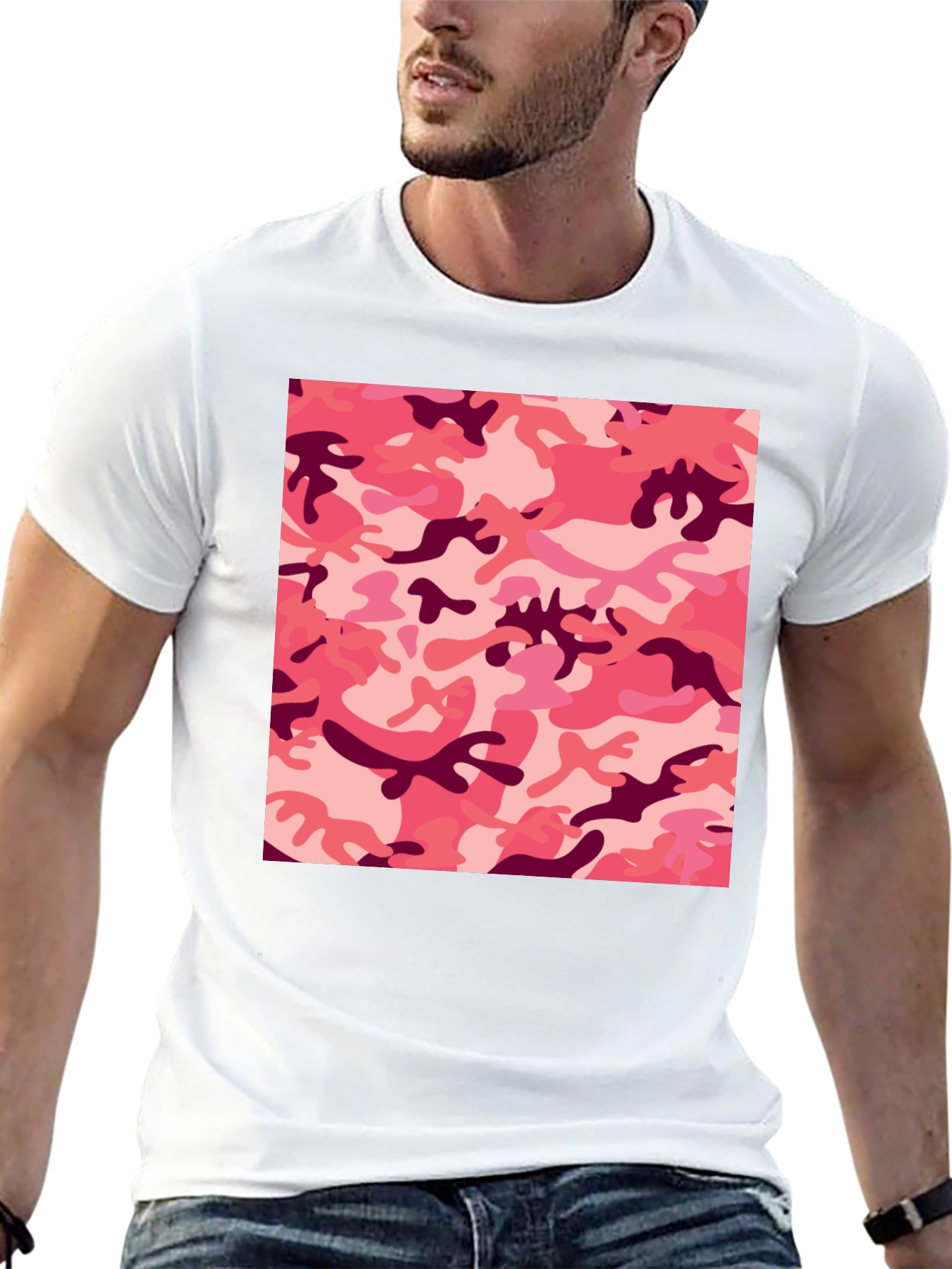 Pink Camo Print Black T-Shirt