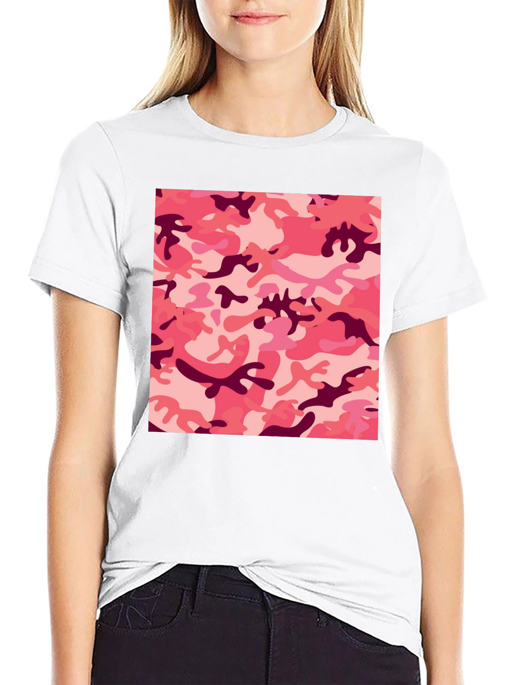 Pink Camo Print Black T-Shirt