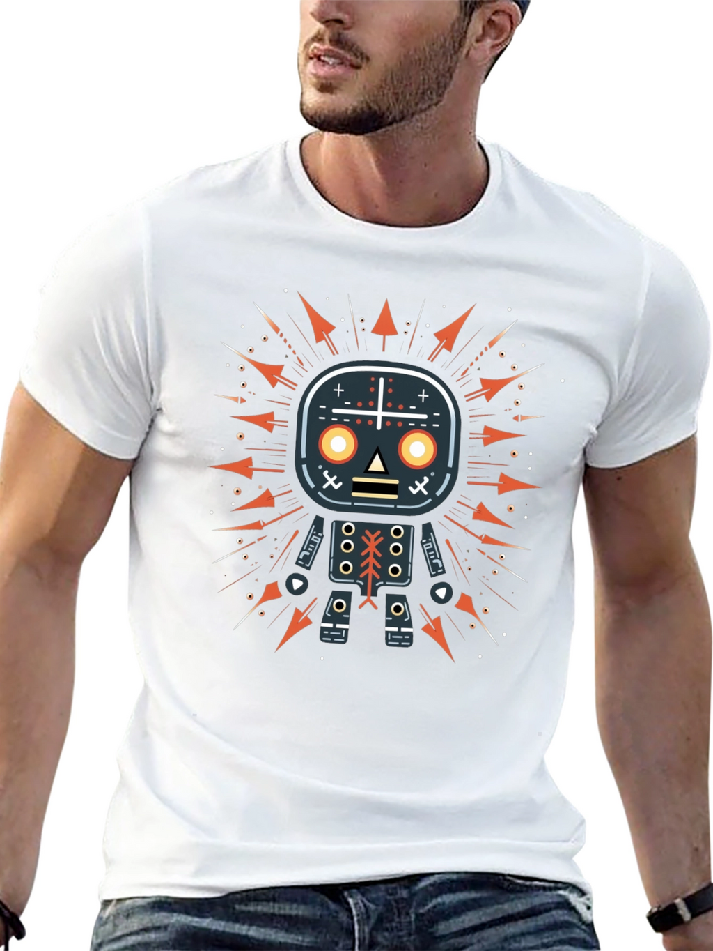 Geometric Robot Graphic Print Black T-Shirt