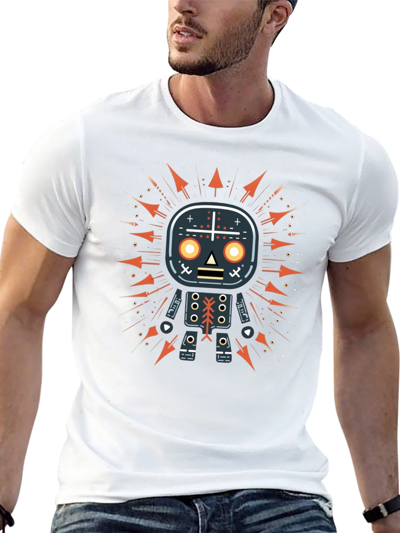 Geometric Robot Graphic Print Black T-Shirt