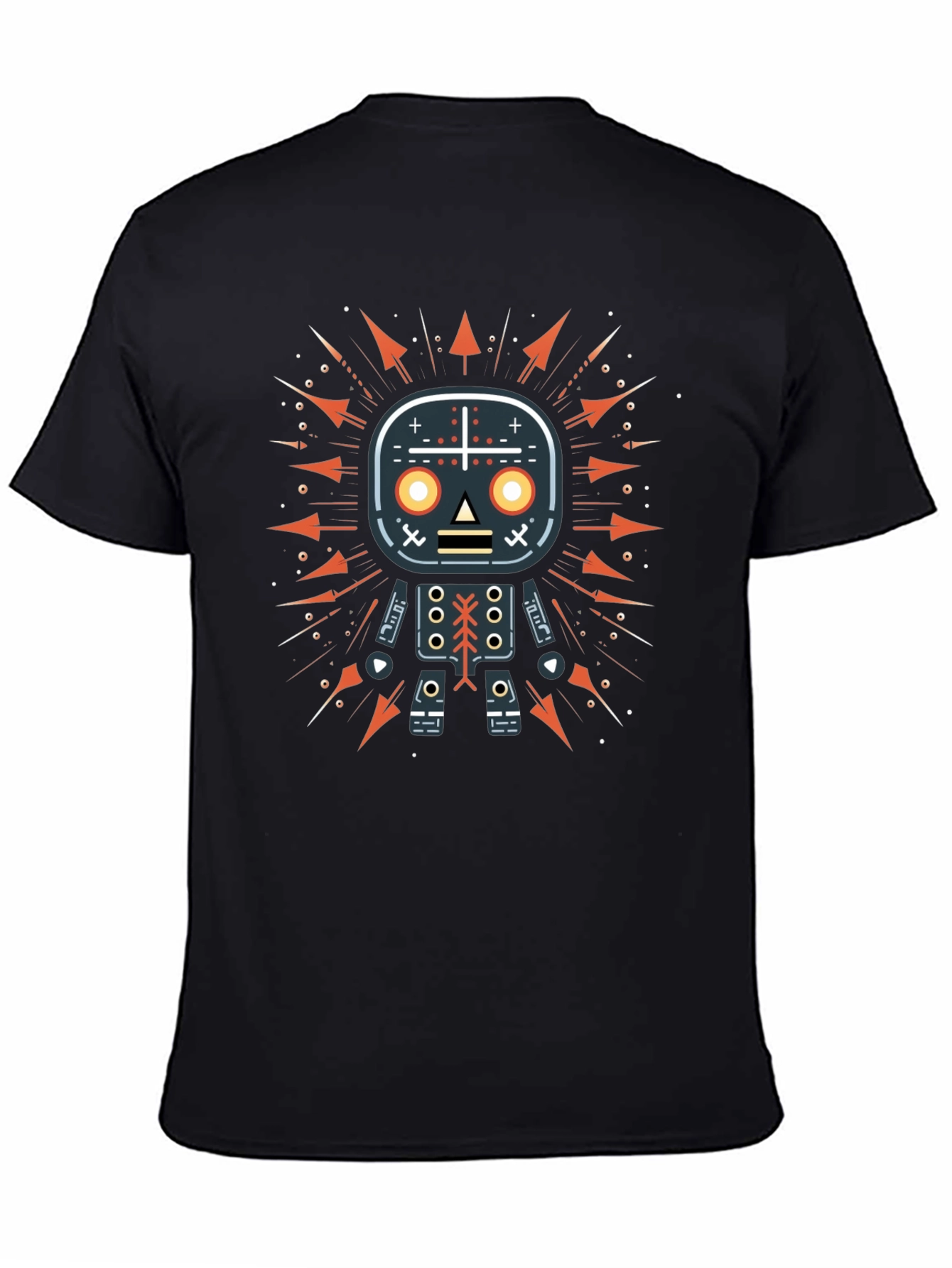 Geometric Robot Graphic Print Black T-Shirt