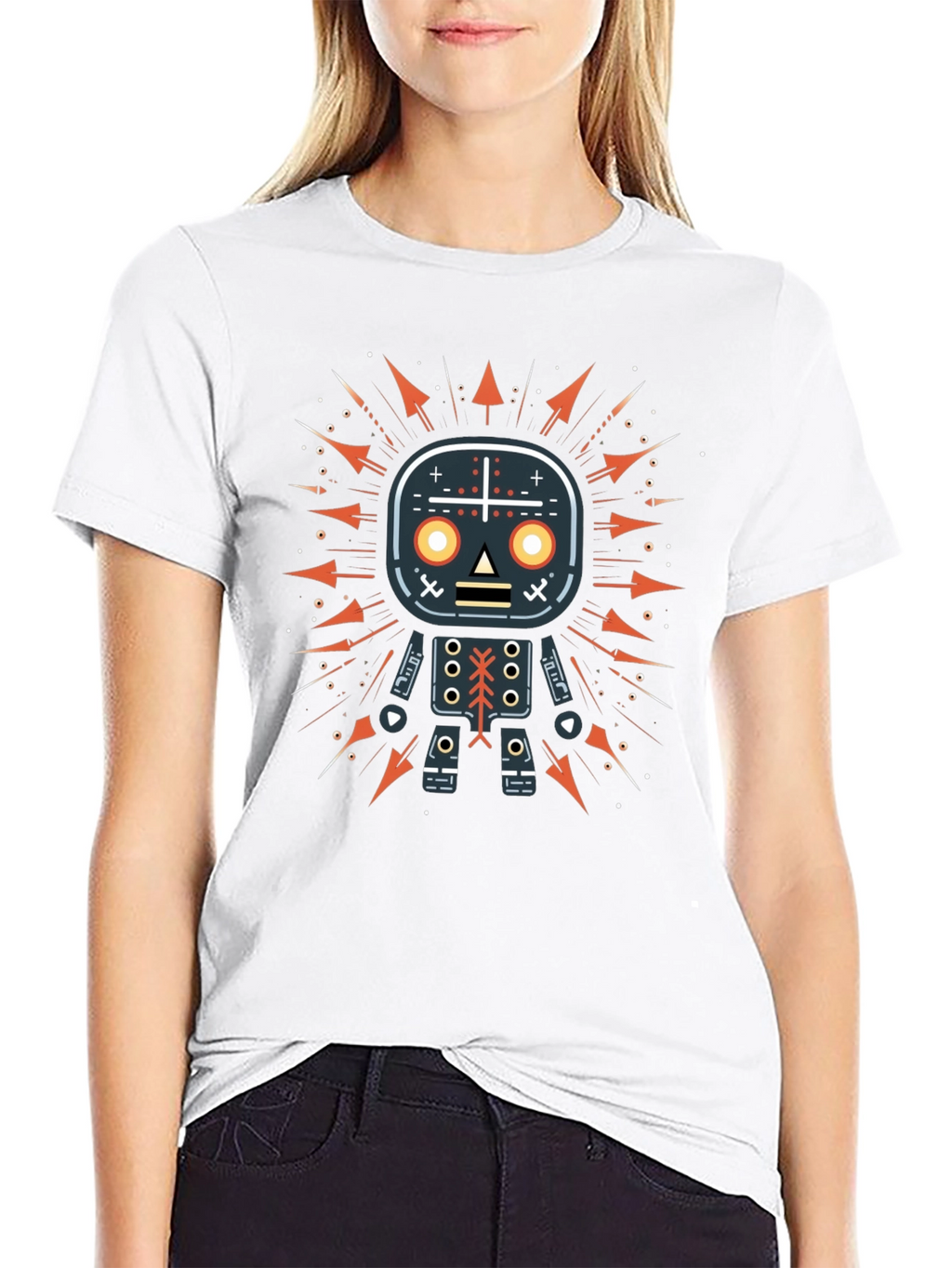 Geometric Robot Graphic Print Black T-Shirt