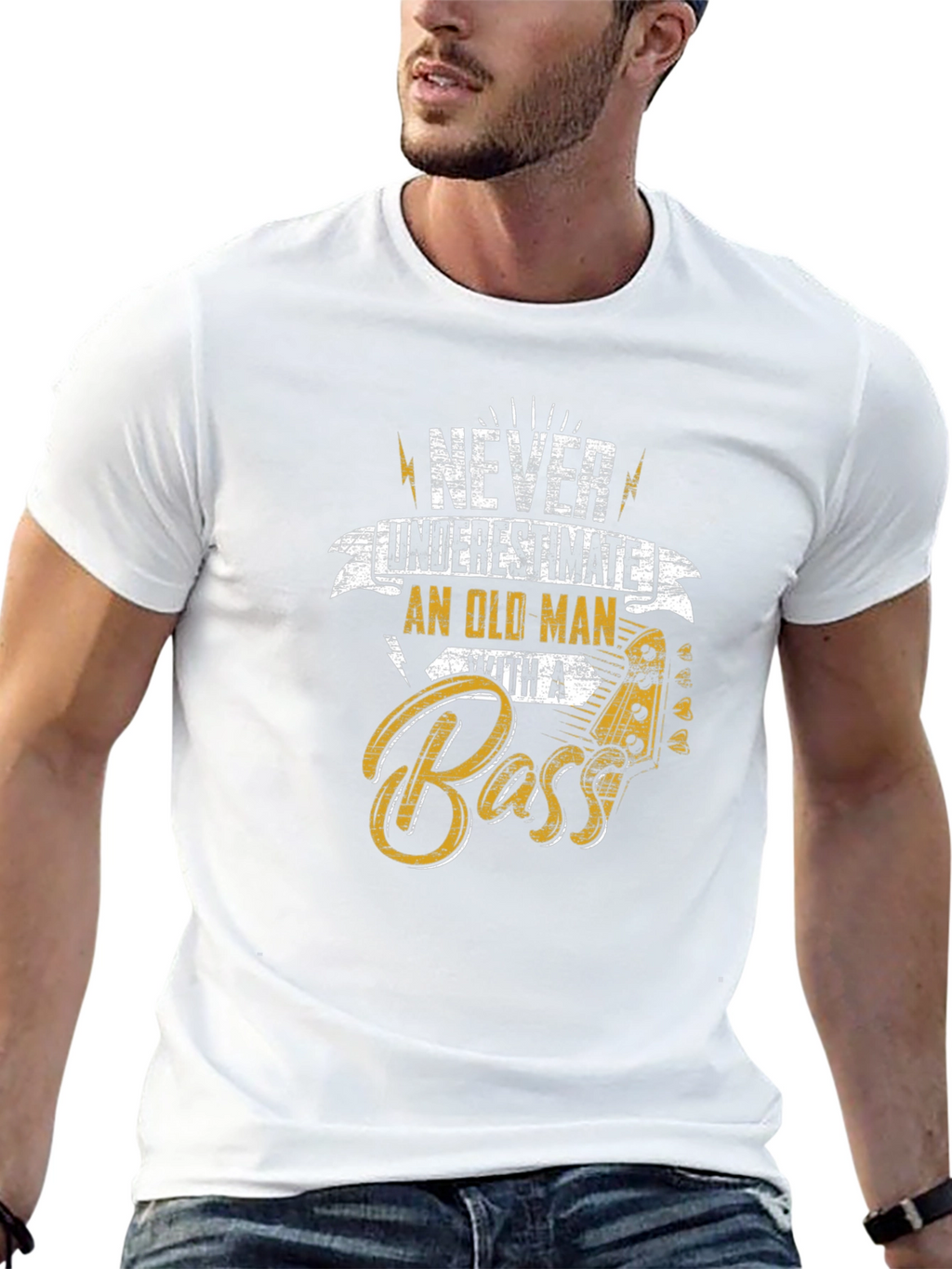 Never Underestimate Old Man With a Bass T-Shirt