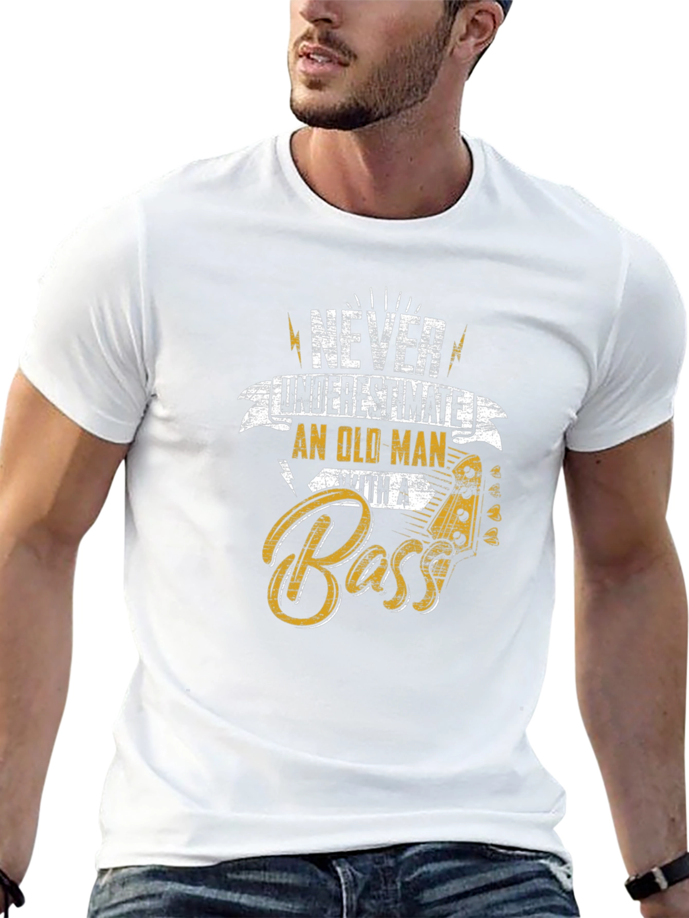 Never Underestimate Old Man With a Bass T-Shirt