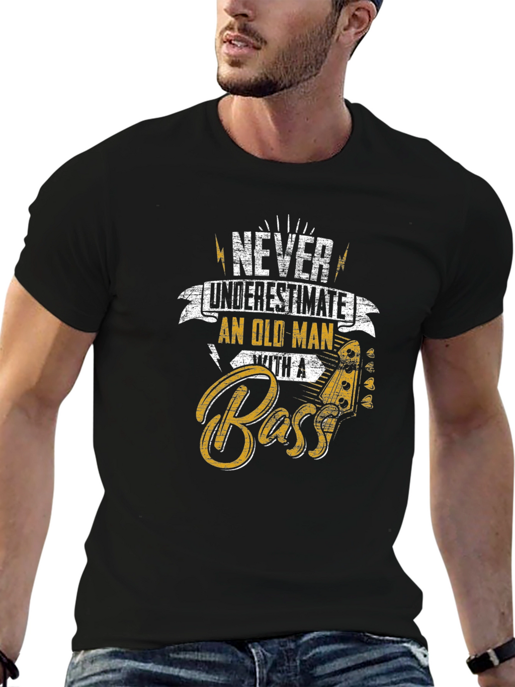 Never Underestimate Old Man With a Bass T-Shirt