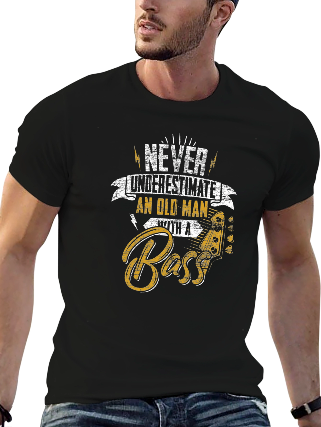 Never Underestimate Old Man With a Bass T-Shirt